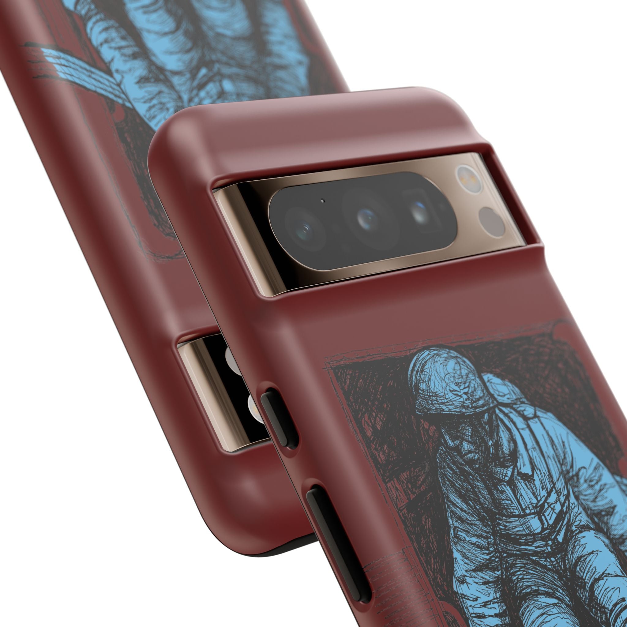 Fallschirmjäger Phone Case | WWII German Paratrooper Hand-Drawn Art | Maroon & Cambridge Blue Tough Case