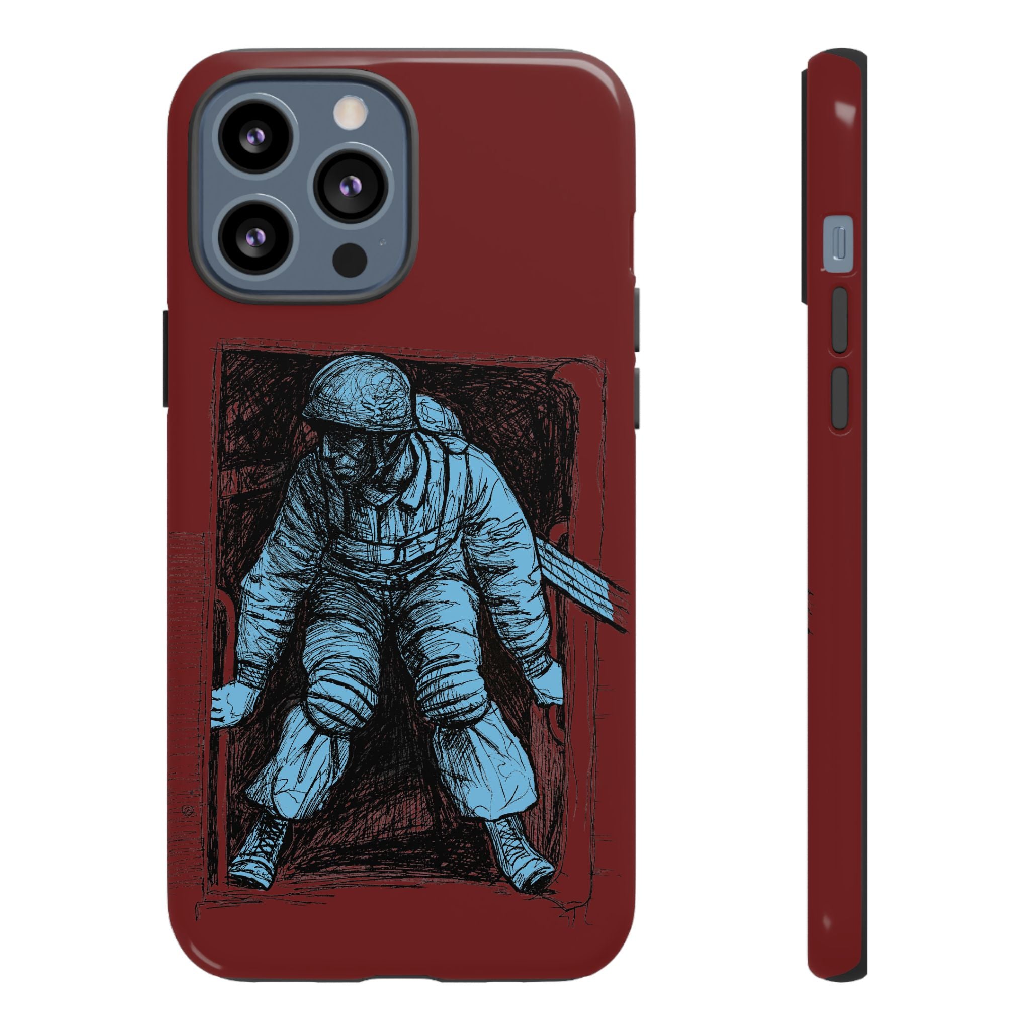 Fallschirmjäger Phone Case | WWII German Paratrooper Hand-Drawn Art | Maroon & Cambridge Blue Tough Case