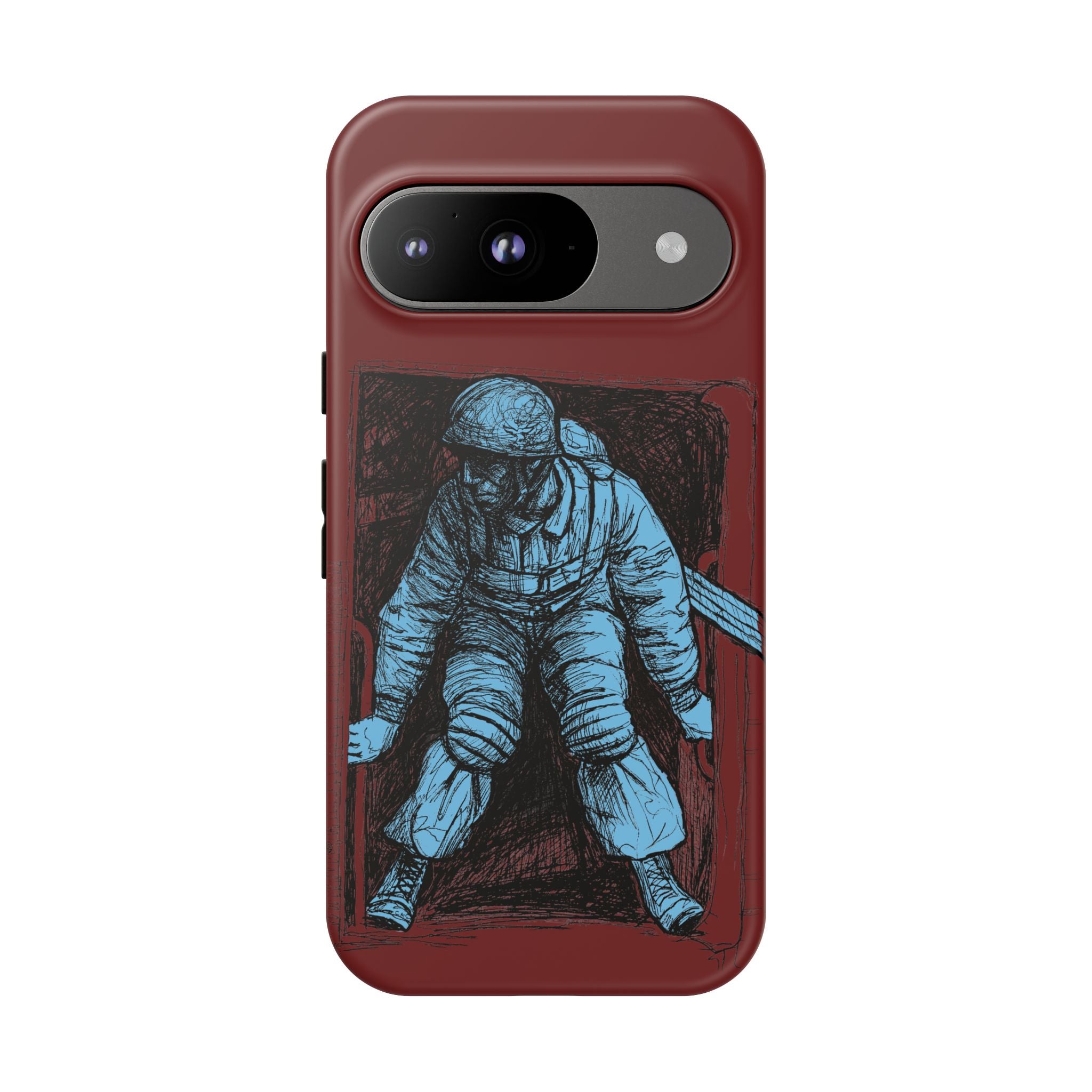 Fallschirmjäger Phone Case | WWII German Paratrooper Hand-Drawn Art | Maroon & Cambridge Blue Tough Case