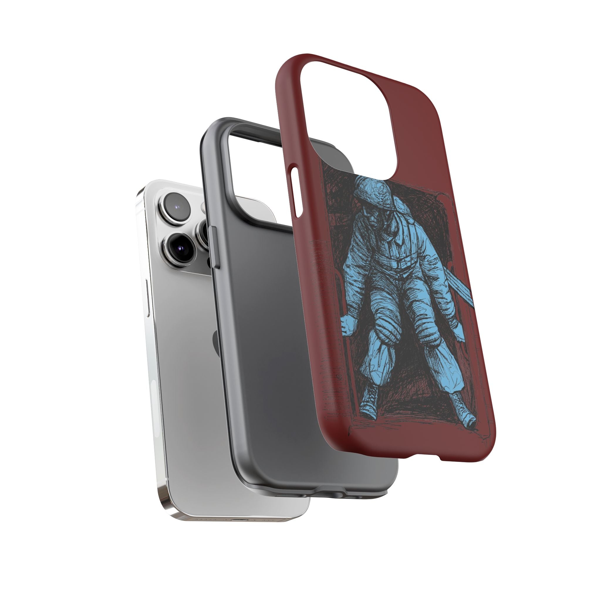 Fallschirmjäger Phone Case | WWII German Paratrooper Hand-Drawn Art | Maroon & Cambridge Blue Tough Case
