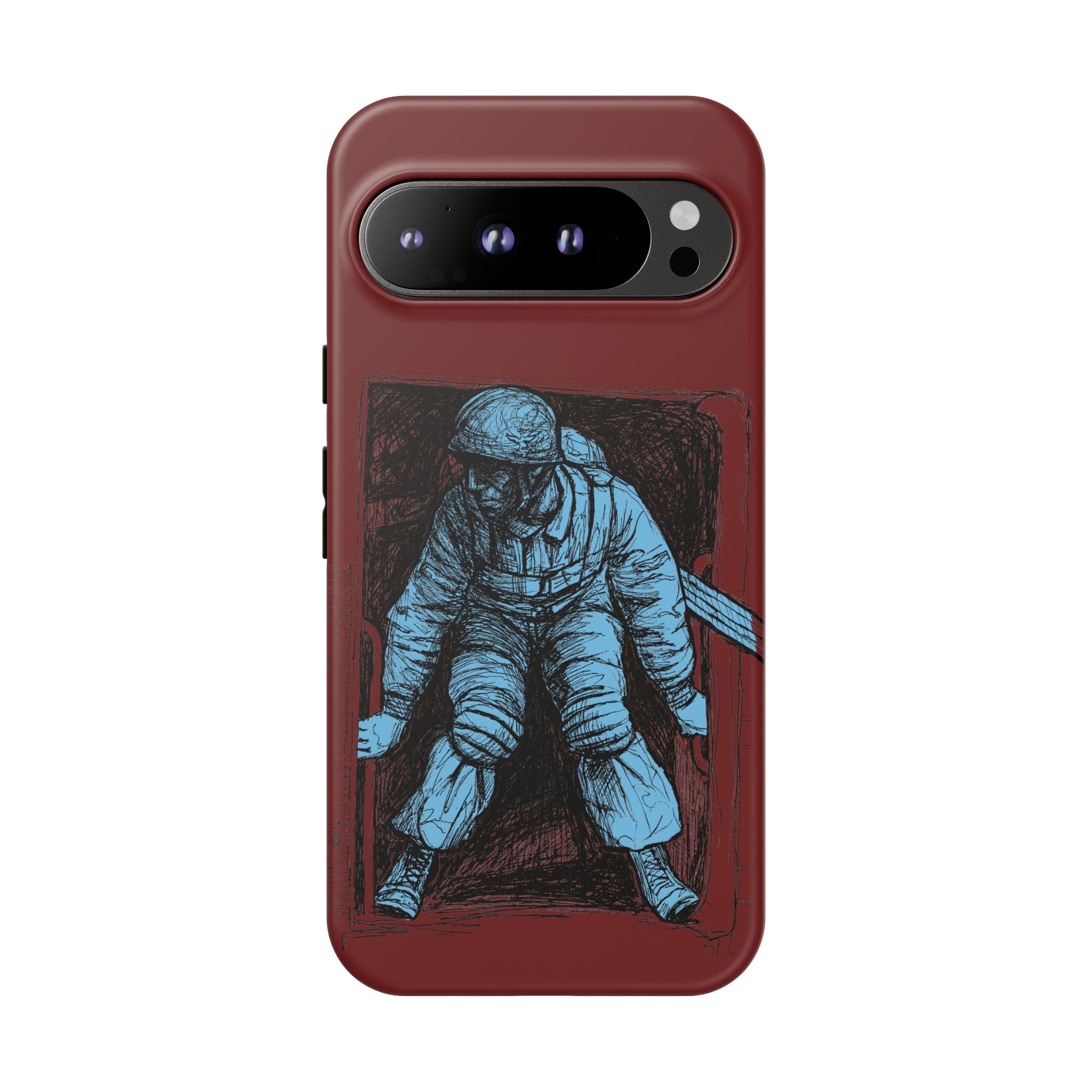 Fallschirmjäger Phone Case | WWII German Paratrooper Hand-Drawn Art | Maroon & Cambridge Blue Tough Case