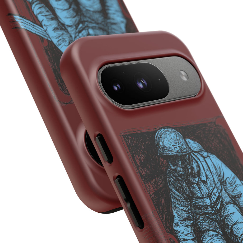 Fallschirmjäger Phone Case | WWII German Paratrooper Hand-Drawn Art | Maroon & Cambridge Blue Tough Case
