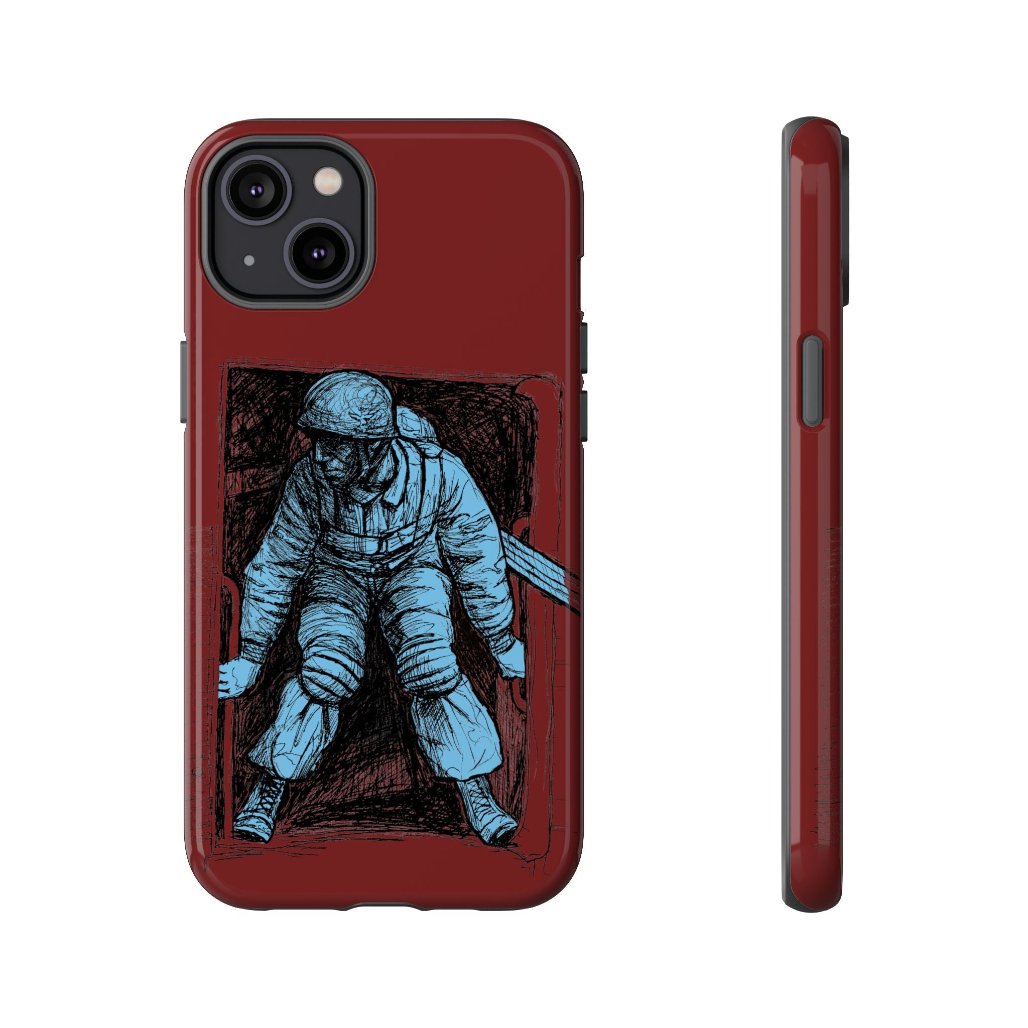 Fallschirmjäger Phone Case | WWII German Paratrooper Hand-Drawn Art | Maroon & Cambridge Blue Tough Case