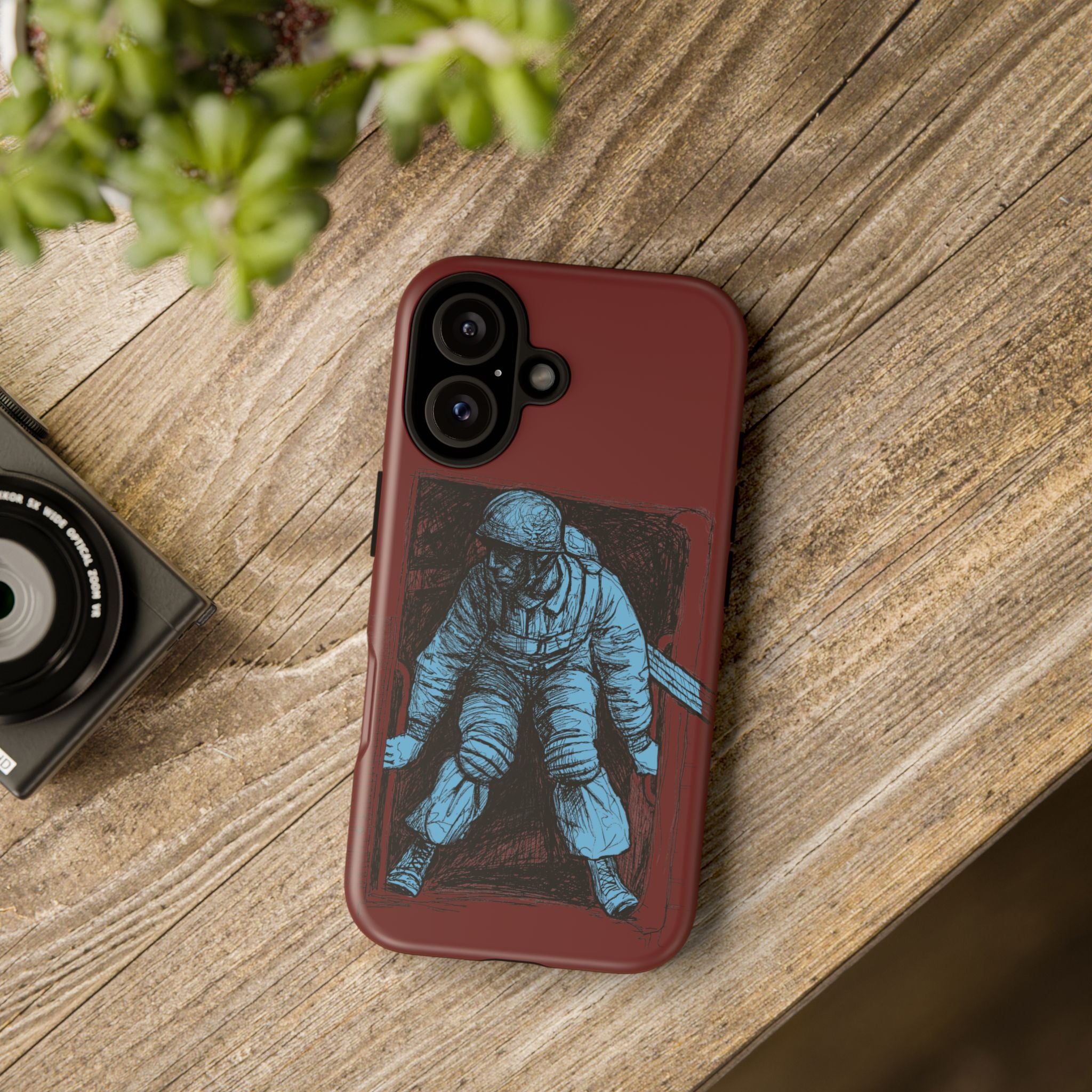 Fallschirmjäger Phone Case | WWII German Paratrooper Hand-Drawn Art | Maroon & Cambridge Blue Tough Case