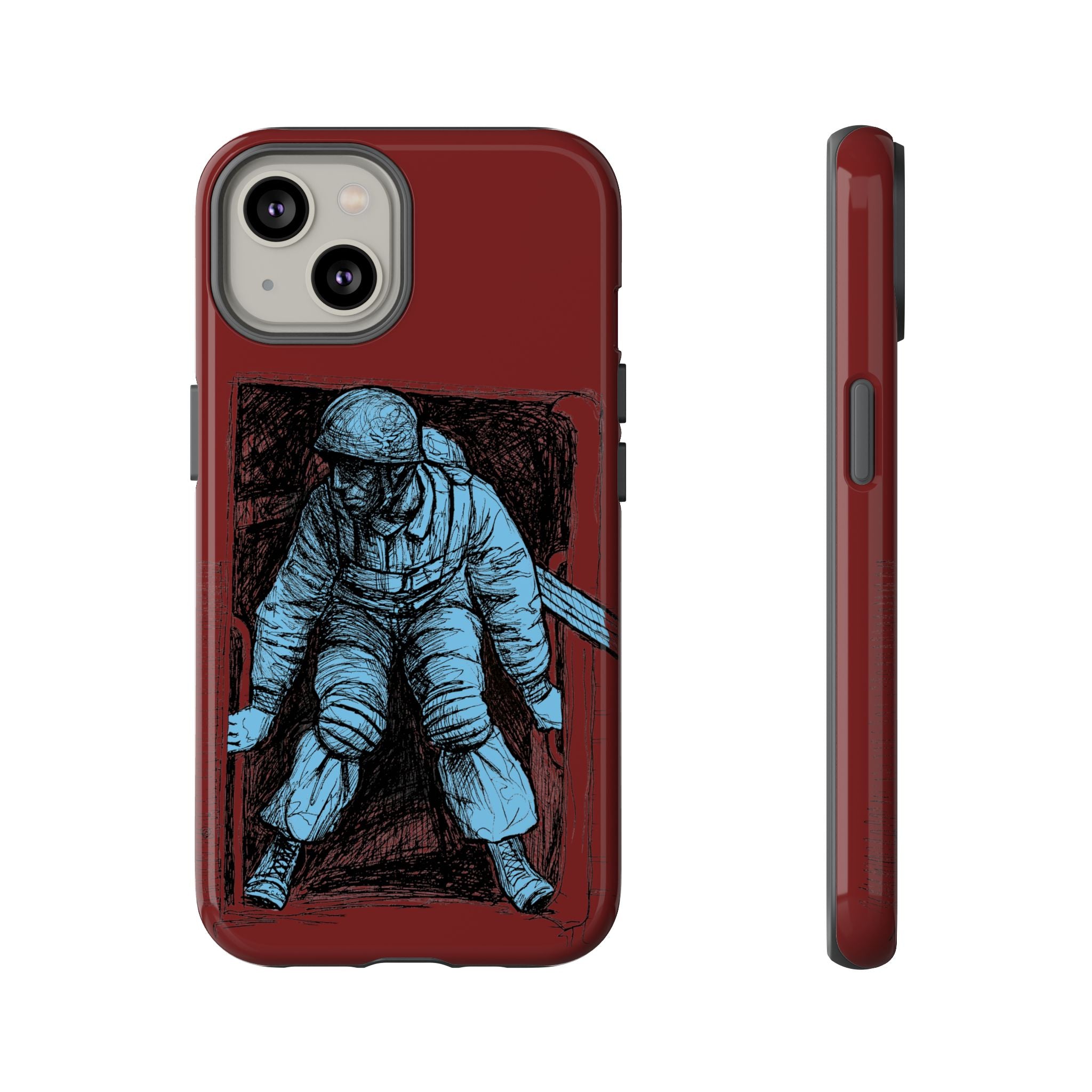 Fallschirmjäger Phone Case | WWII German Paratrooper Hand-Drawn Art | Maroon & Cambridge Blue Tough Case