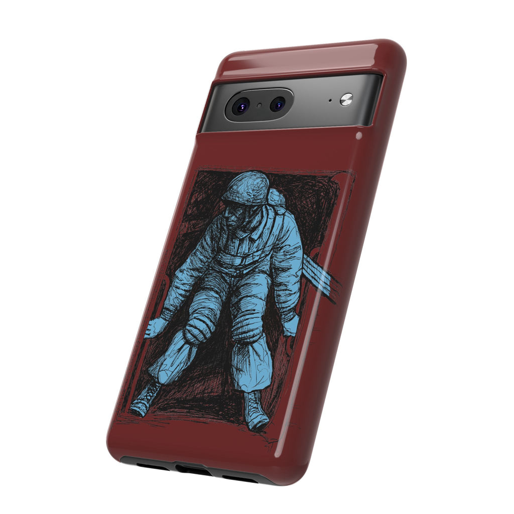 Fallschirmjäger Phone Case | WWII German Paratrooper Hand-Drawn Art | Maroon & Cambridge Blue Tough Case