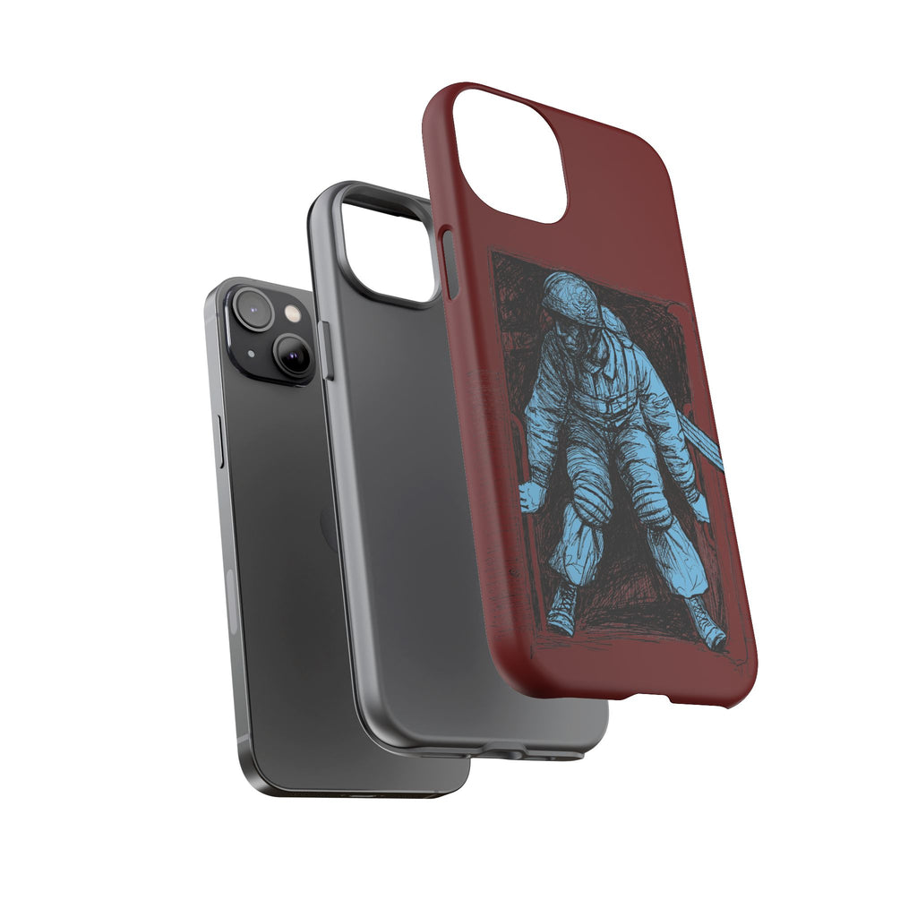 Fallschirmjäger Phone Case | WWII German Paratrooper Hand-Drawn Art | Maroon & Cambridge Blue Tough Case