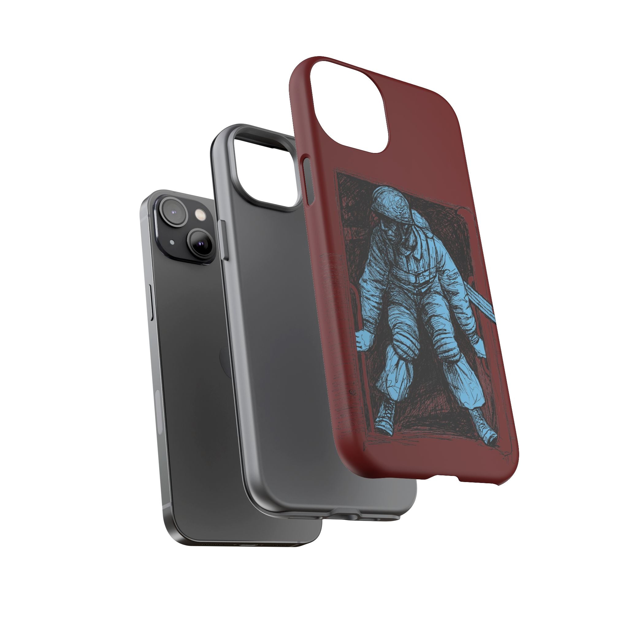 Fallschirmjäger Phone Case | WWII German Paratrooper Hand-Drawn Art | Maroon & Cambridge Blue Tough Case