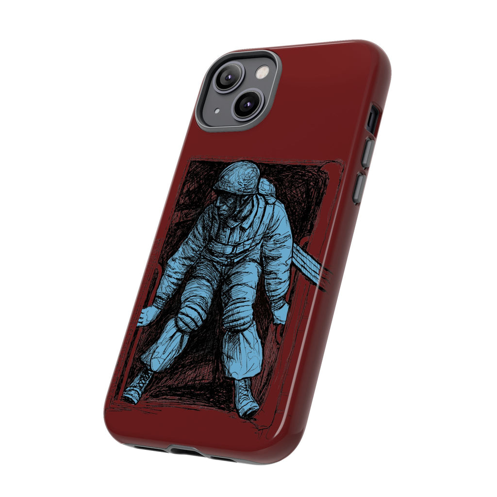 Fallschirmjäger Phone Case | WWII German Paratrooper Hand-Drawn Art | Maroon & Cambridge Blue Tough Case