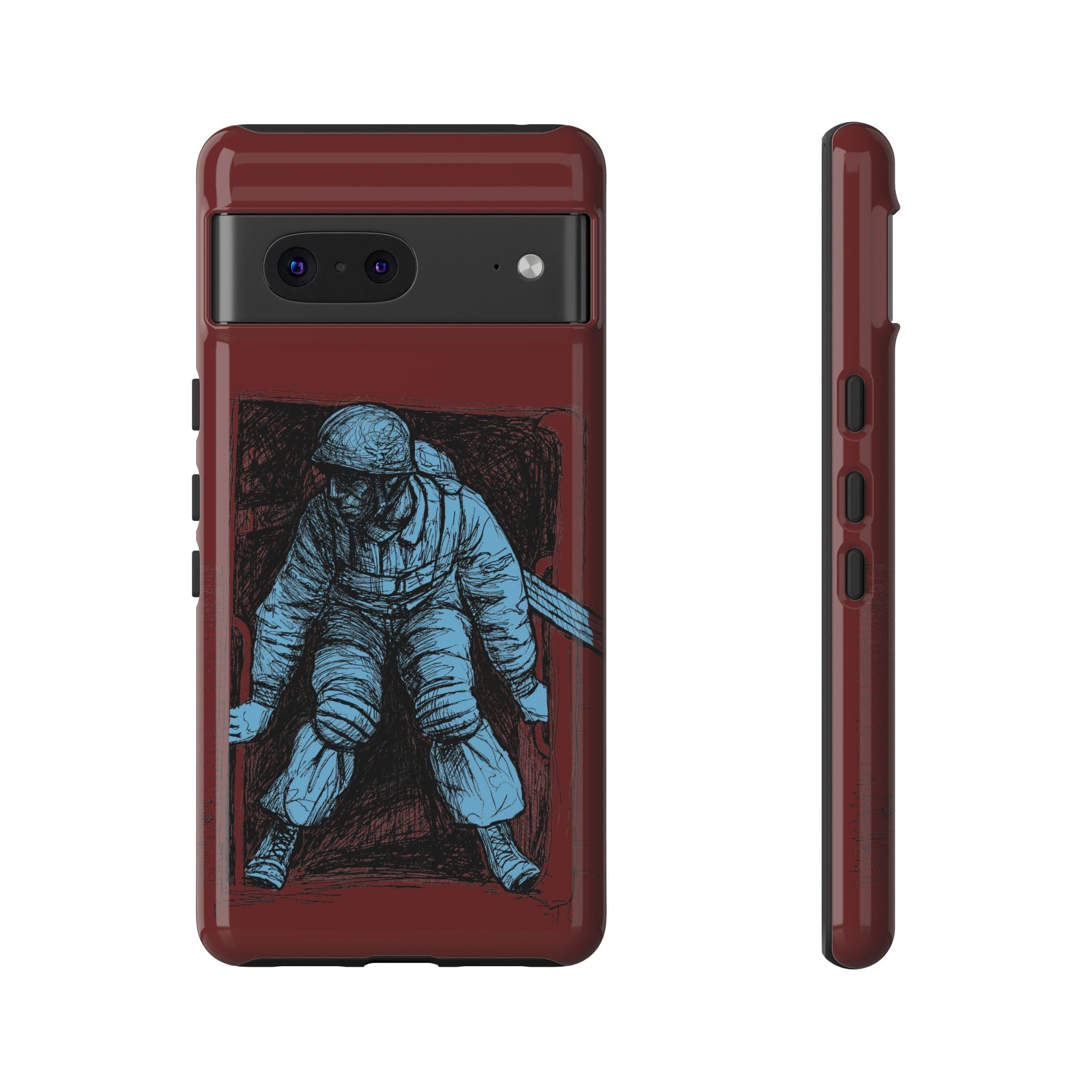 Fallschirmjäger Phone Case | WWII German Paratrooper Hand-Drawn Art | Maroon & Cambridge Blue Tough Case