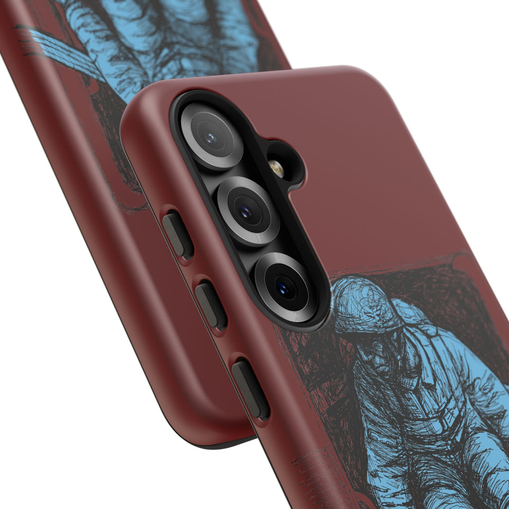 Fallschirmjäger Phone Case | WWII German Paratrooper Hand-Drawn Art | Maroon & Cambridge Blue Tough Case