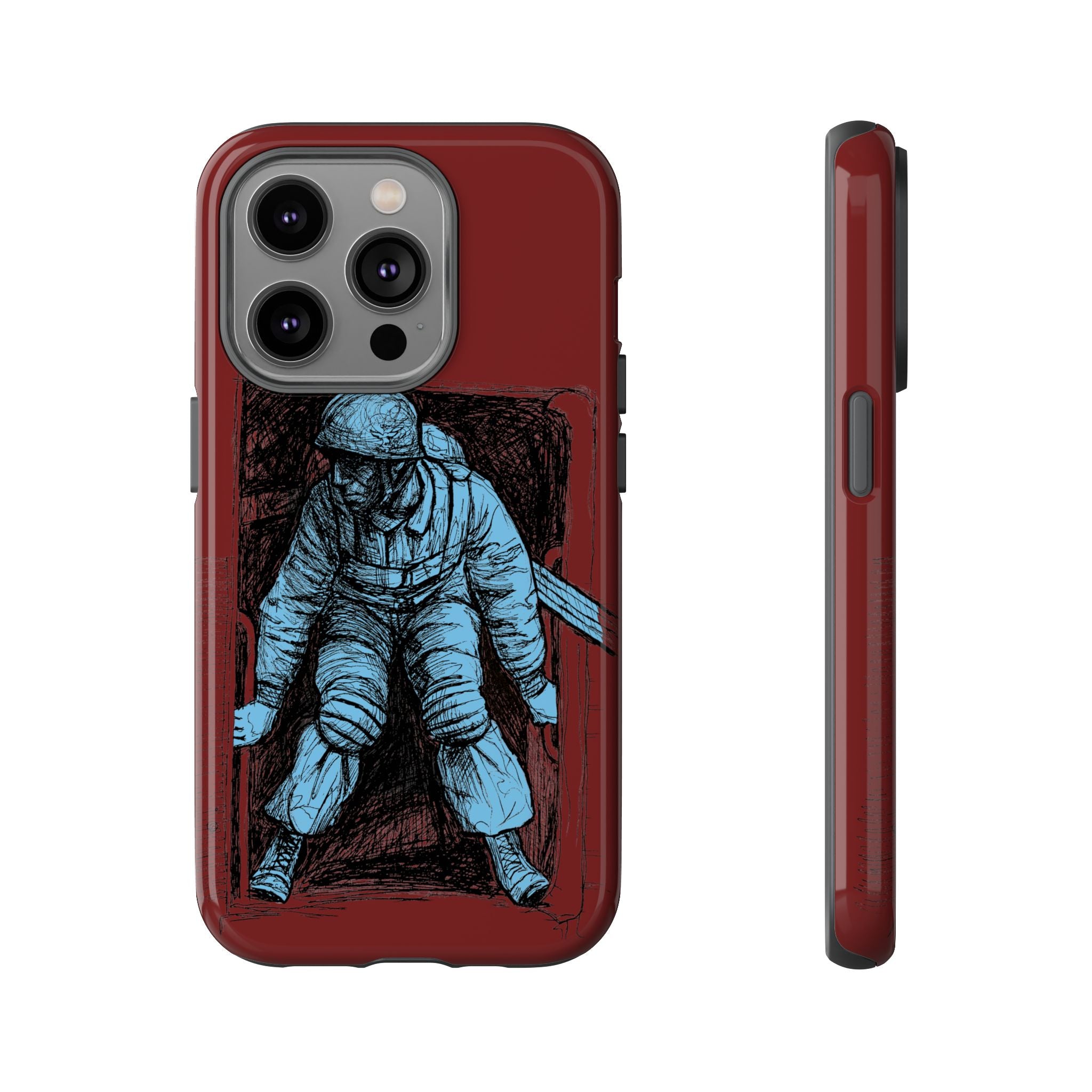 Fallschirmjäger Phone Case | WWII German Paratrooper Hand-Drawn Art | Maroon & Cambridge Blue Tough Case