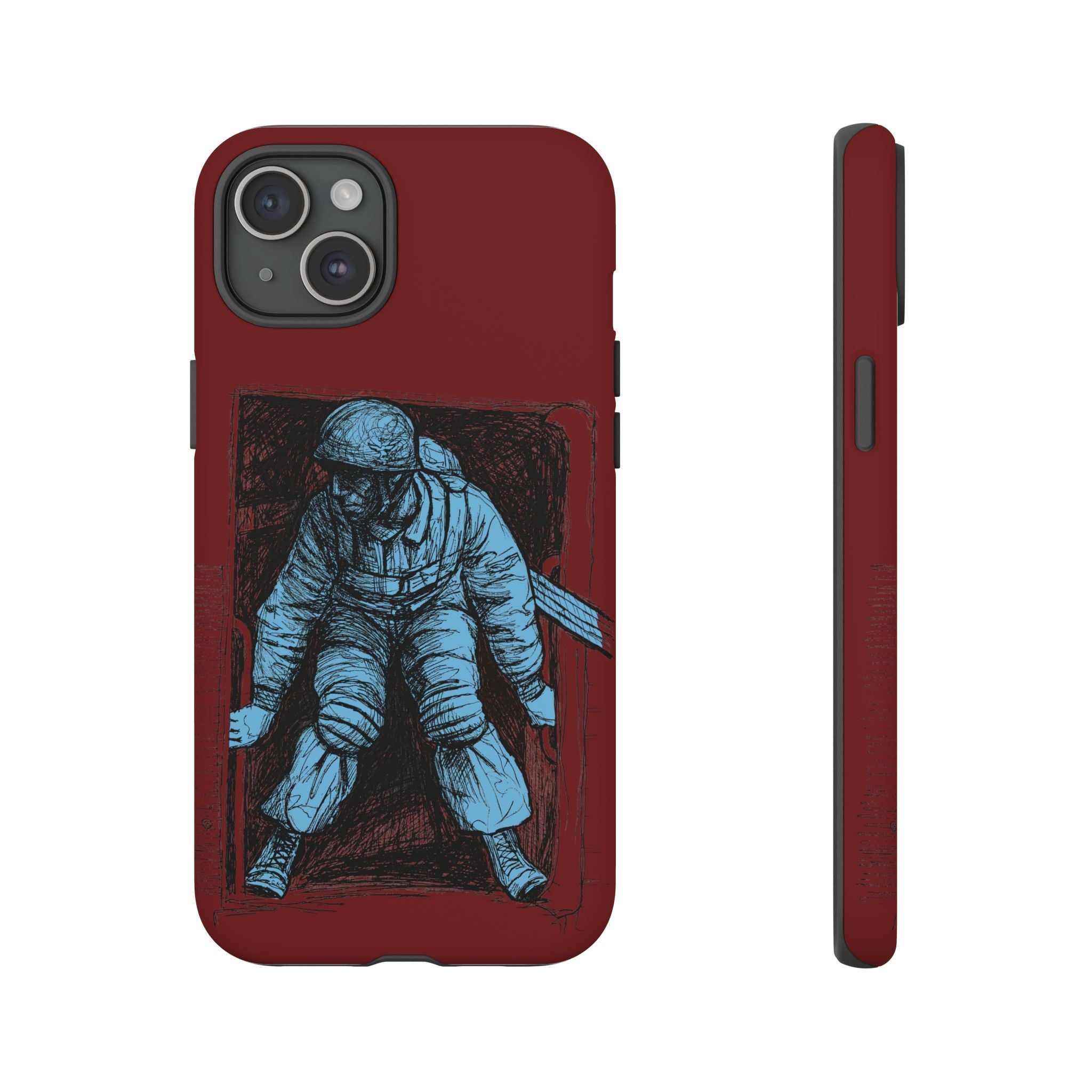 Fallschirmjäger Phone Case | WWII German Paratrooper Hand-Drawn Art | Maroon & Cambridge Blue Tough Case