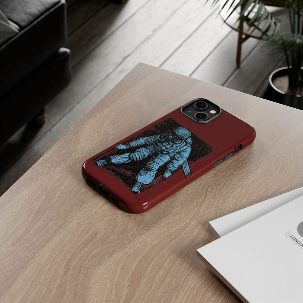 Fallschirmjäger Phone Case | WWII German Paratrooper Hand-Drawn Art | Maroon & Cambridge Blue Tough Case
