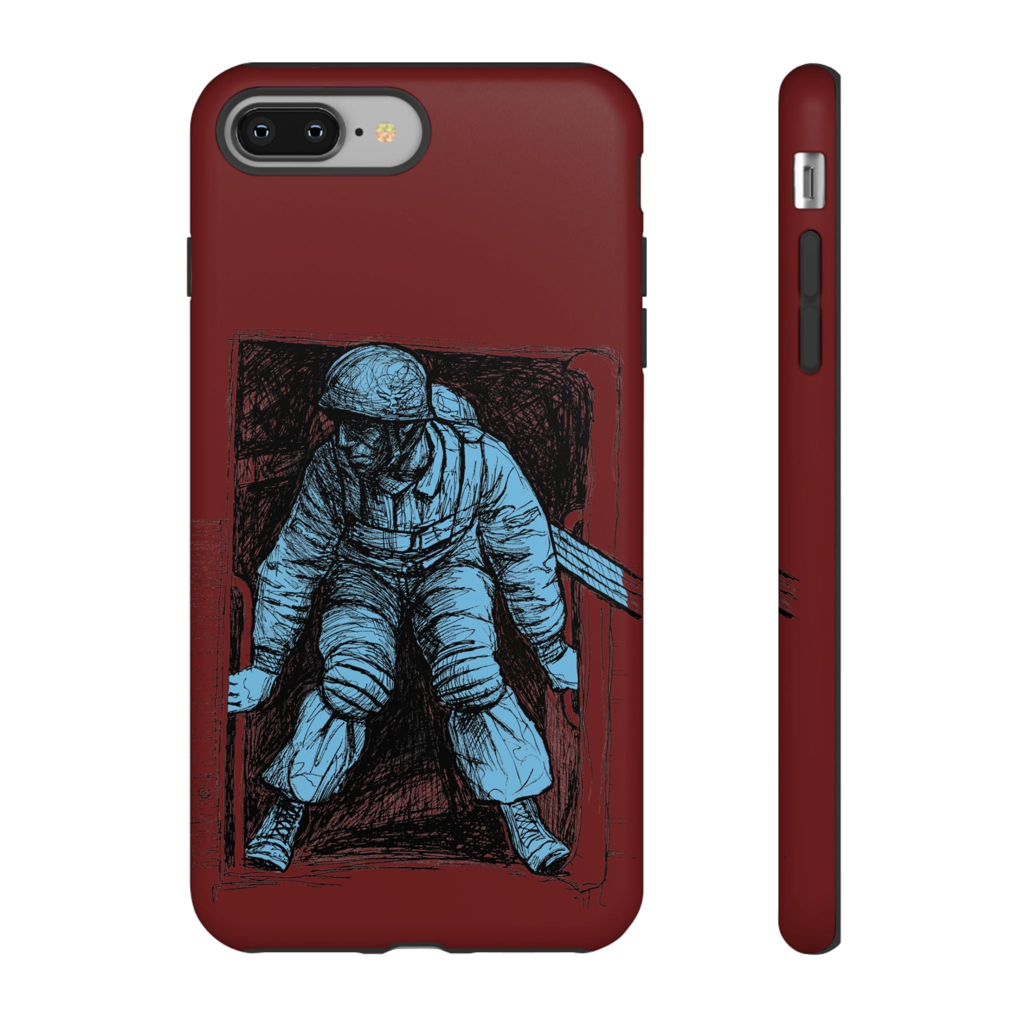 Fallschirmjäger Phone Case | WWII German Paratrooper Hand-Drawn Art | Maroon & Cambridge Blue Tough Case