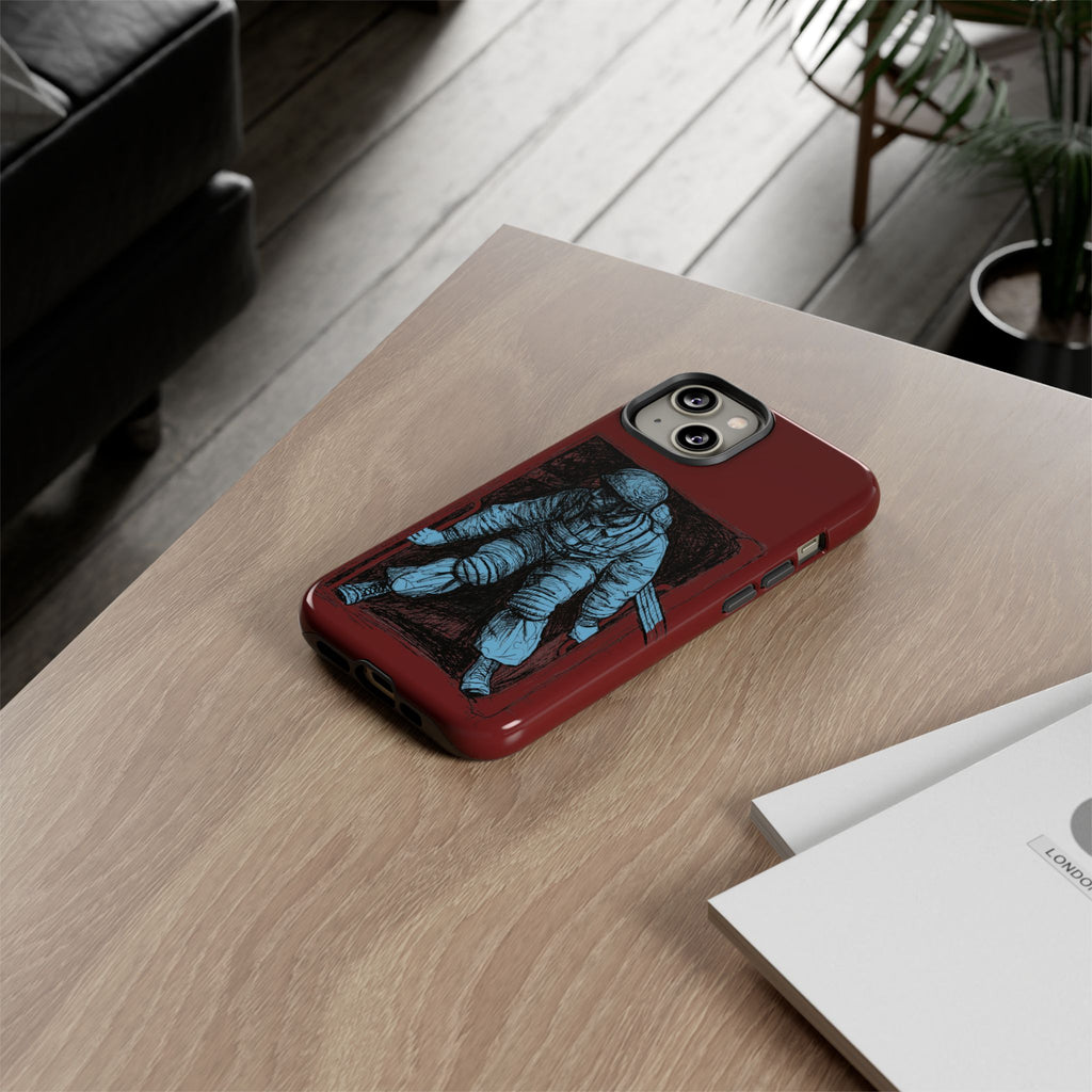 Fallschirmjäger Phone Case | WWII German Paratrooper Hand-Drawn Art | Maroon & Cambridge Blue Tough Case