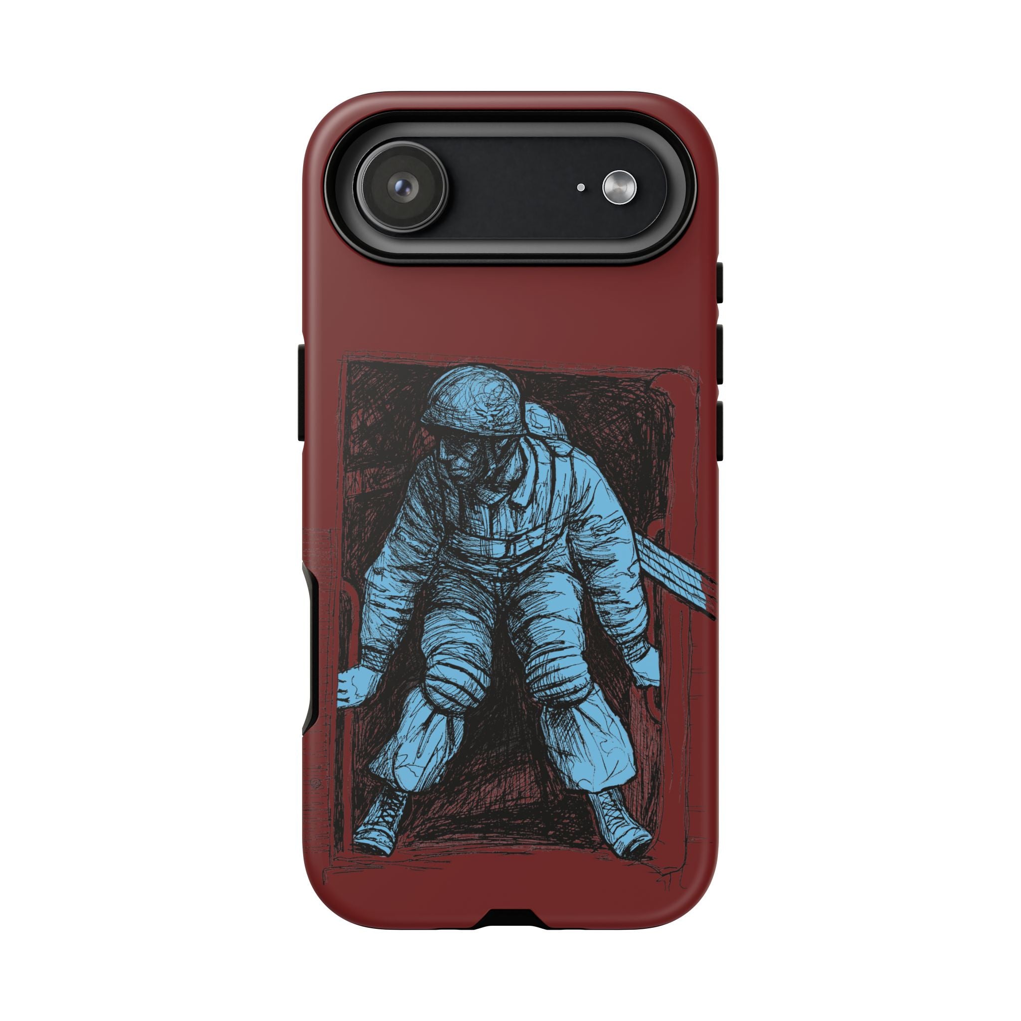 Fallschirmjäger Phone Case | WWII German Paratrooper Hand-Drawn Art | Maroon & Cambridge Blue Tough Case