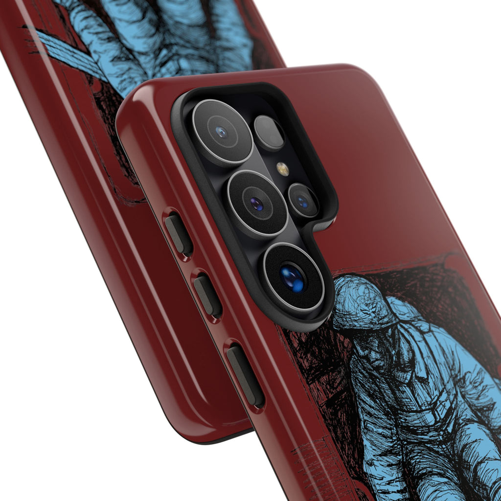 Fallschirmjäger Phone Case | WWII German Paratrooper Hand-Drawn Art | Maroon & Cambridge Blue Tough Case