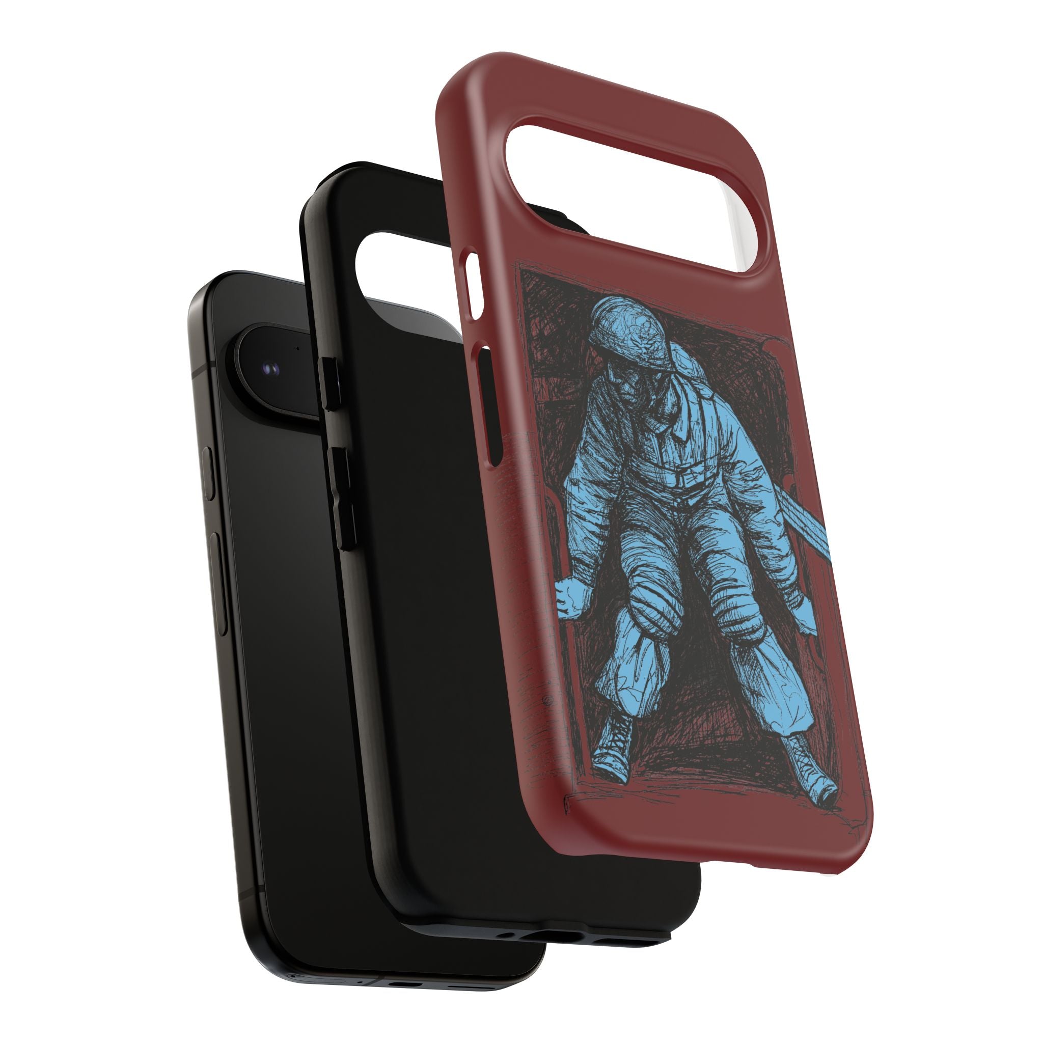 Fallschirmjäger Phone Case | WWII German Paratrooper Hand-Drawn Art | Maroon & Cambridge Blue Tough Case