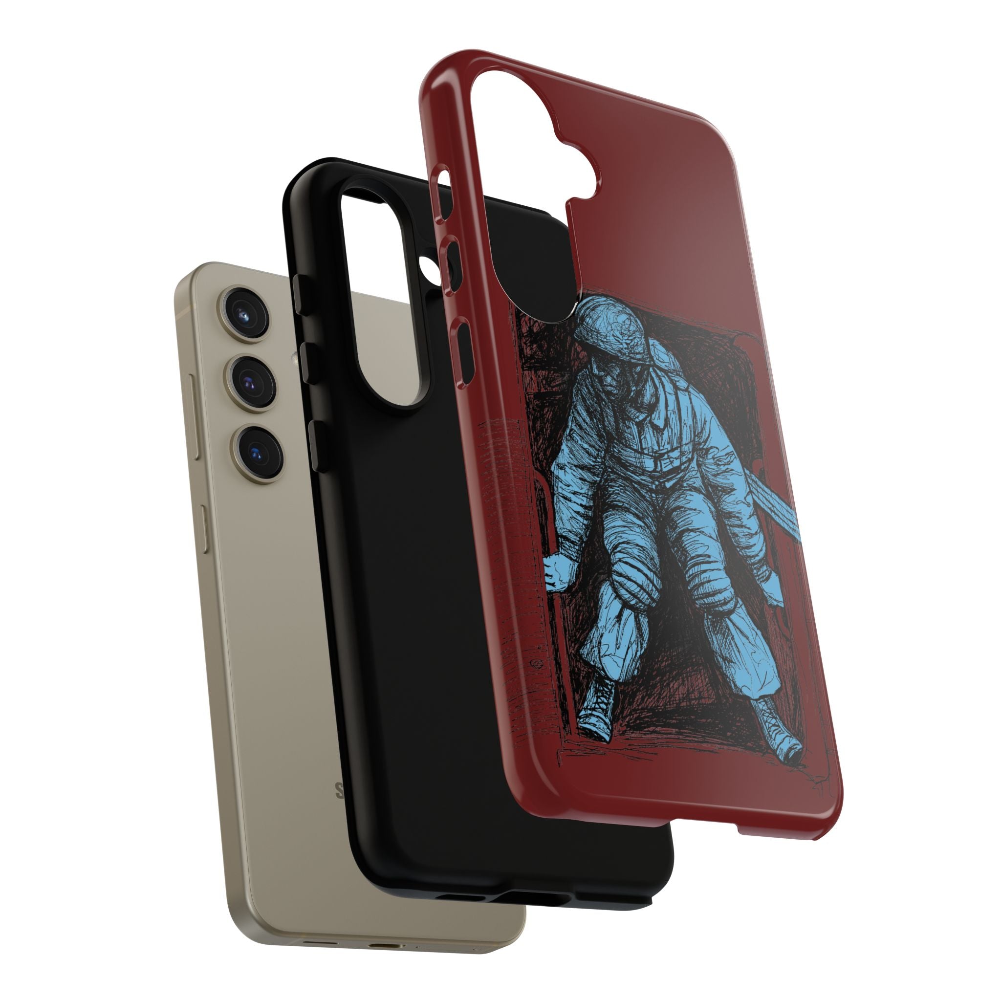 Fallschirmjäger Phone Case | WWII German Paratrooper Hand-Drawn Art | Maroon & Cambridge Blue Tough Case