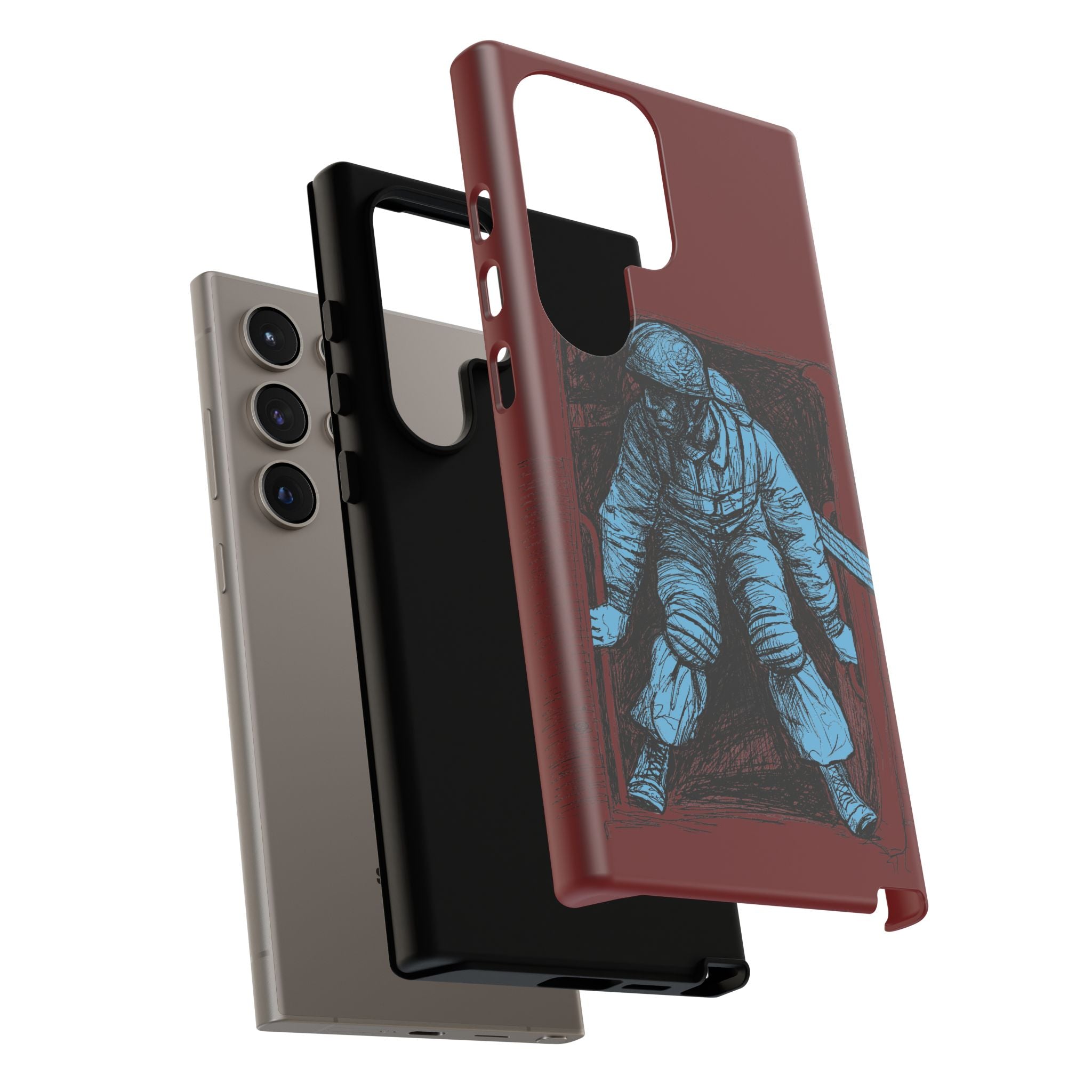 Fallschirmjäger Phone Case | WWII German Paratrooper Hand-Drawn Art | Maroon & Cambridge Blue Tough Case