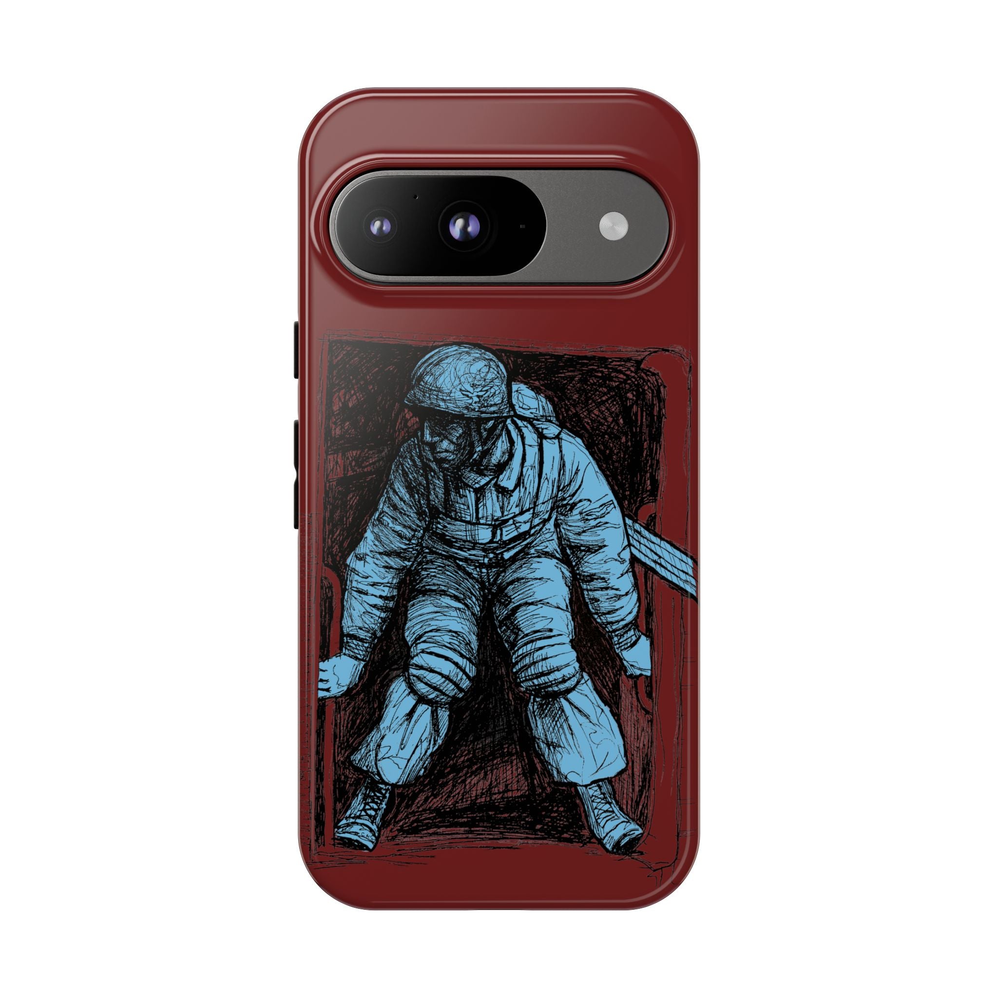 Fallschirmjäger Phone Case | WWII German Paratrooper Hand-Drawn Art | Maroon & Cambridge Blue Tough Case