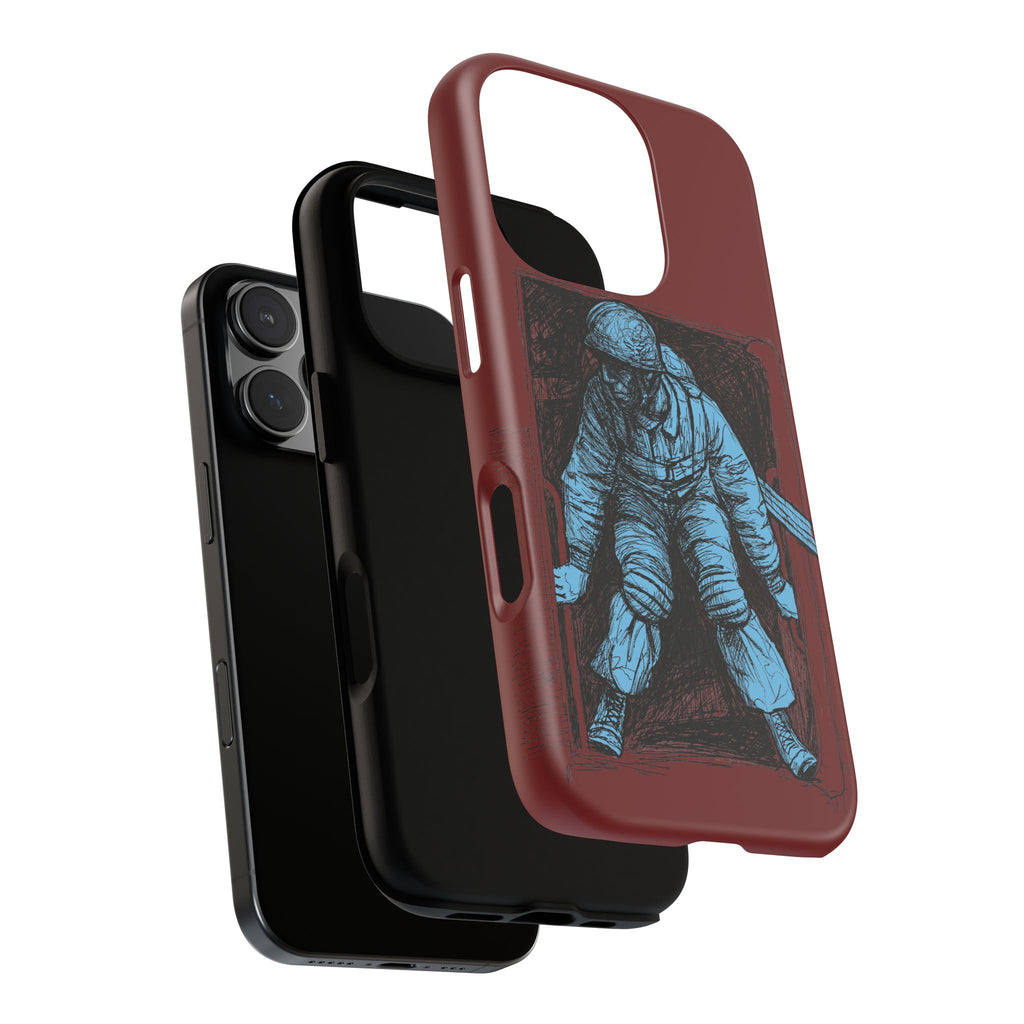 Fallschirmjäger Phone Case | WWII German Paratrooper Hand-Drawn Art | Maroon & Cambridge Blue Tough Case