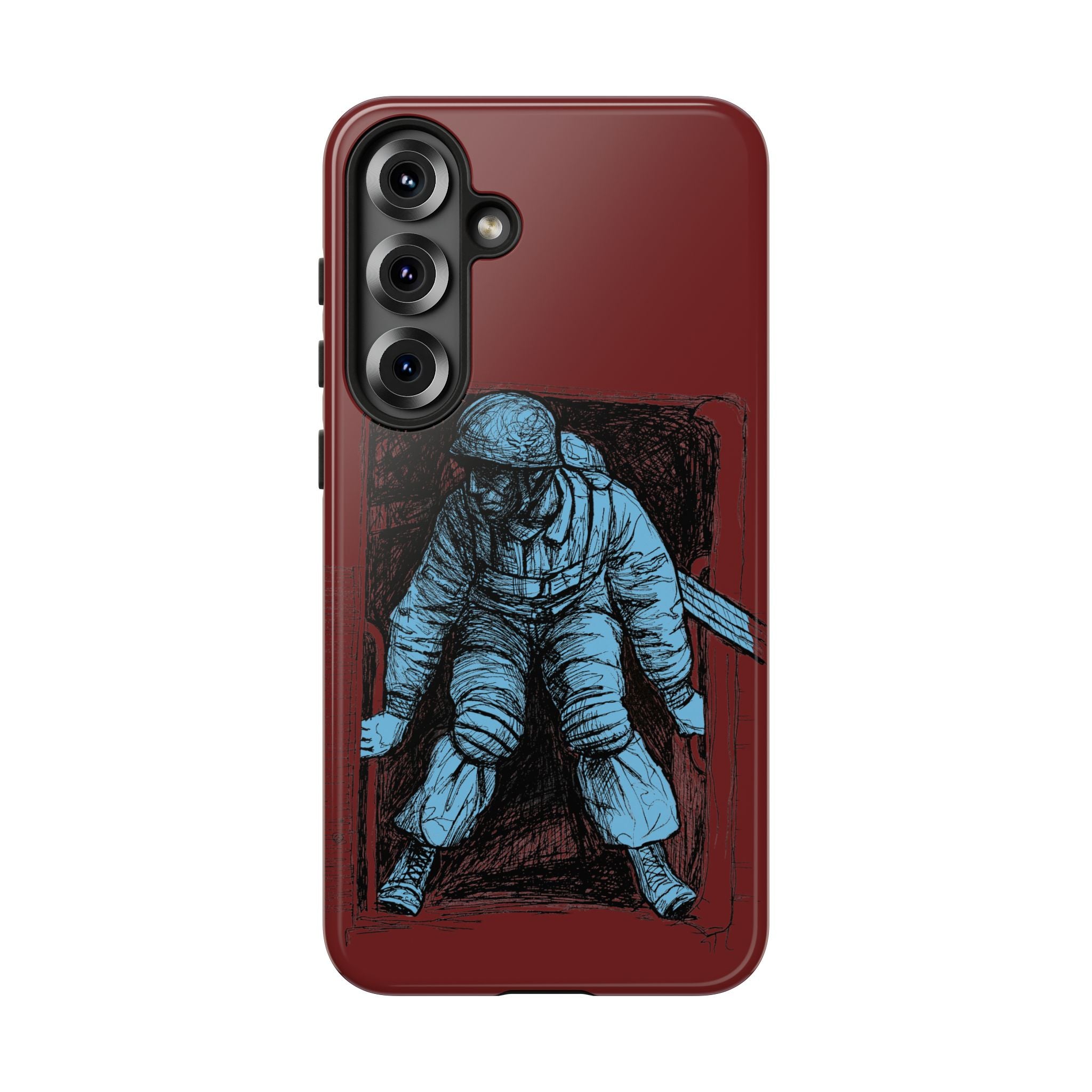 Fallschirmjäger Phone Case | WWII German Paratrooper Hand-Drawn Art | Maroon & Cambridge Blue Tough Case