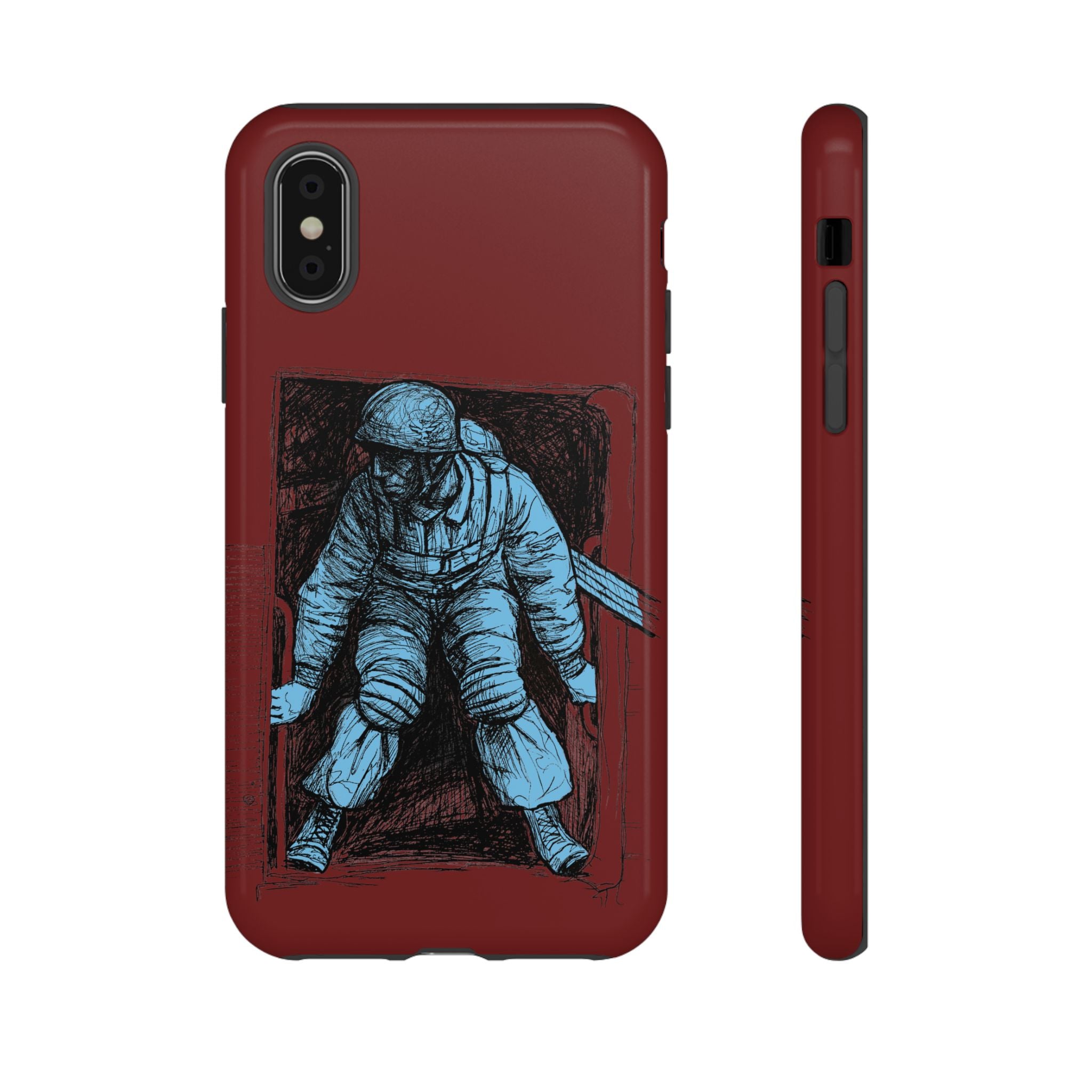 Fallschirmjäger Phone Case | WWII German Paratrooper Hand-Drawn Art | Maroon & Cambridge Blue Tough Case