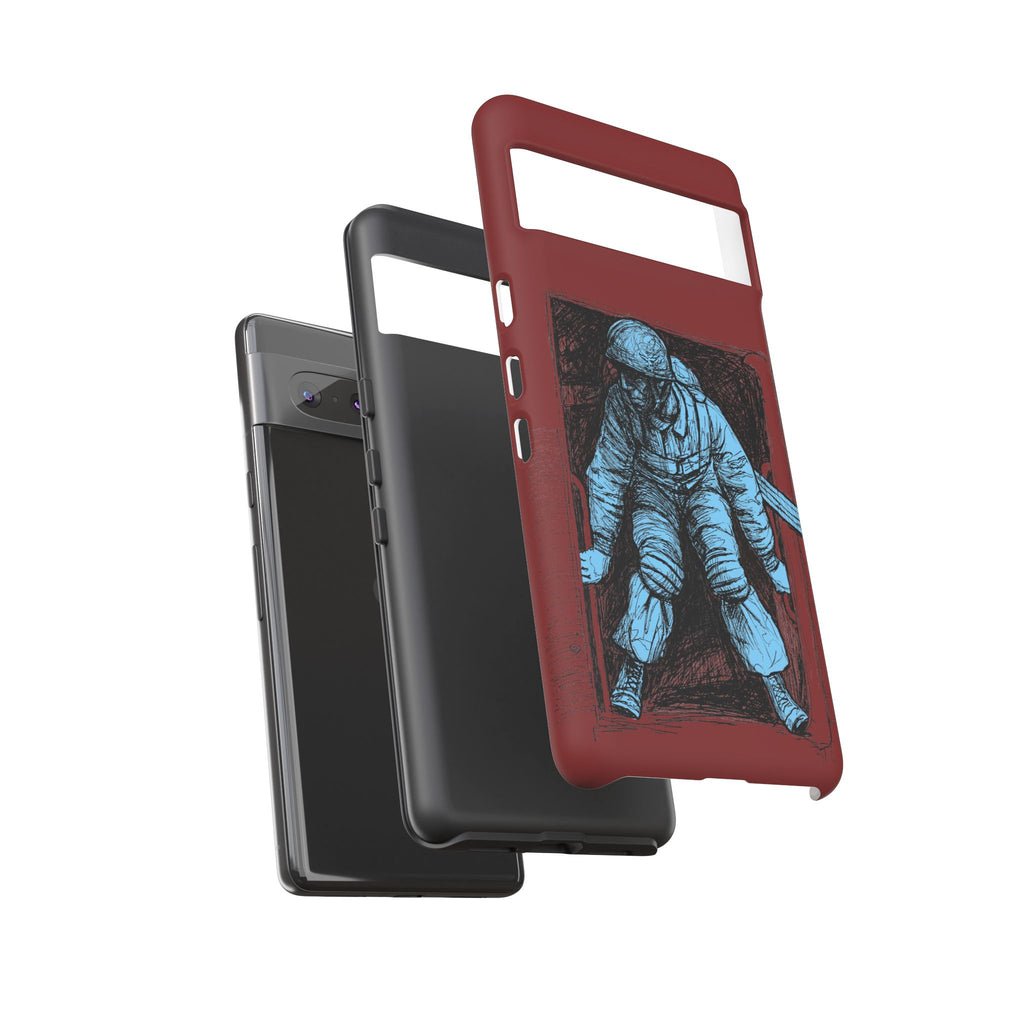 Fallschirmjäger Phone Case | WWII German Paratrooper Hand-Drawn Art | Maroon & Cambridge Blue Tough Case