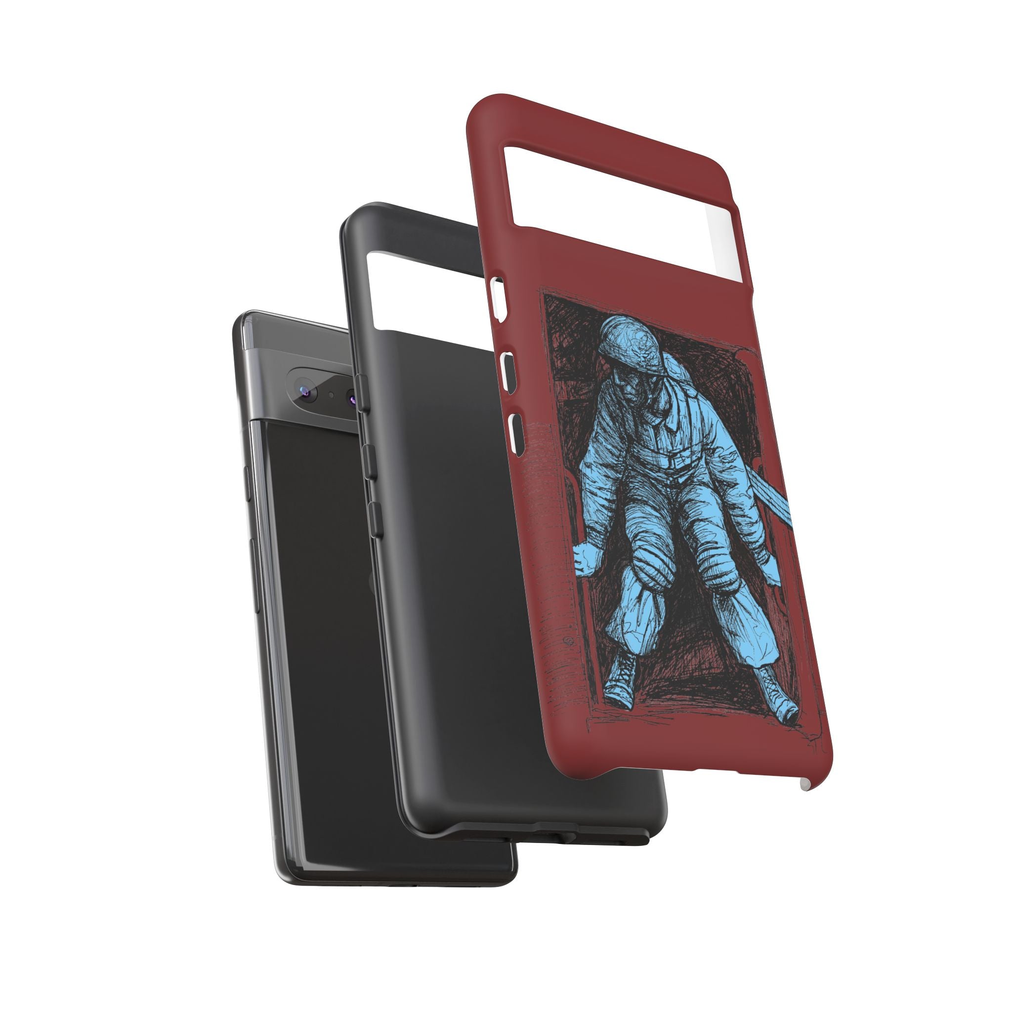 Fallschirmjäger Phone Case | WWII German Paratrooper Hand-Drawn Art | Maroon & Cambridge Blue Tough Case