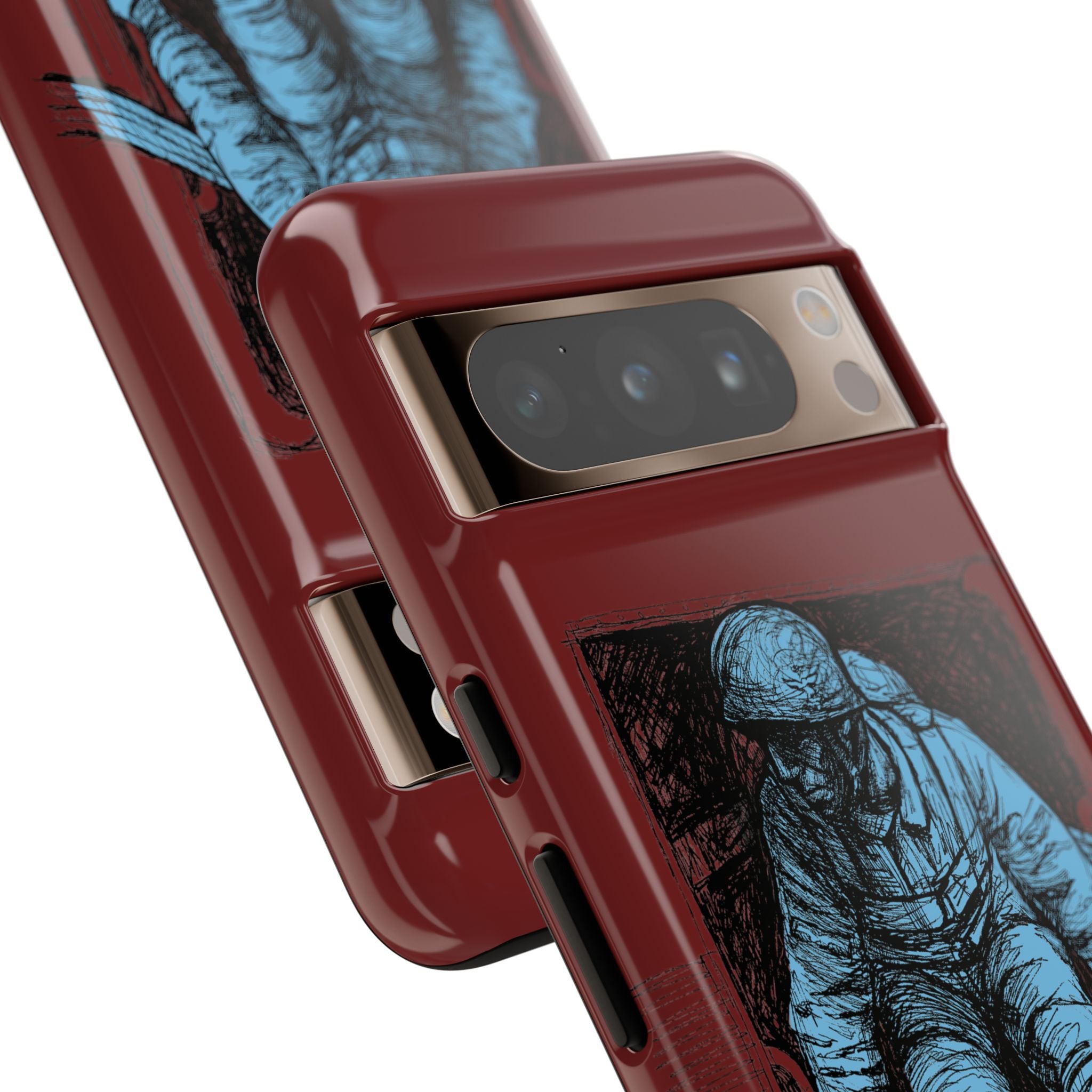 Fallschirmjäger Phone Case | WWII German Paratrooper Hand-Drawn Art | Maroon & Cambridge Blue Tough Case