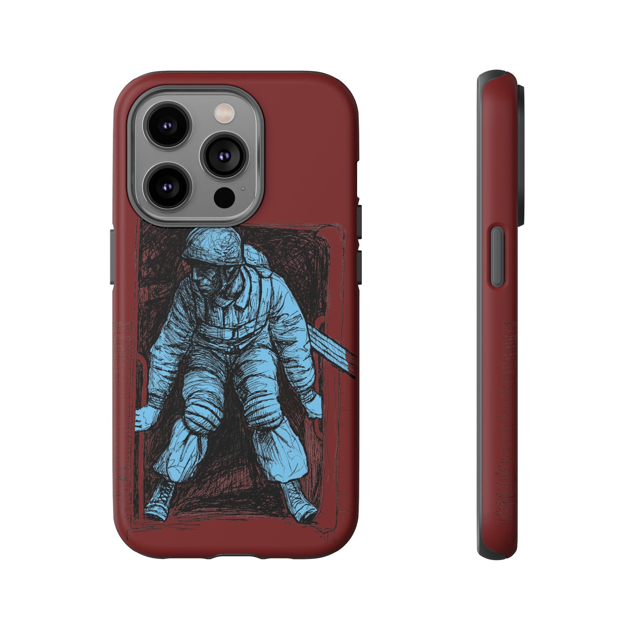 Fallschirmjäger Phone Case | WWII German Paratrooper Hand-Drawn Art | Maroon & Cambridge Blue Tough Case
