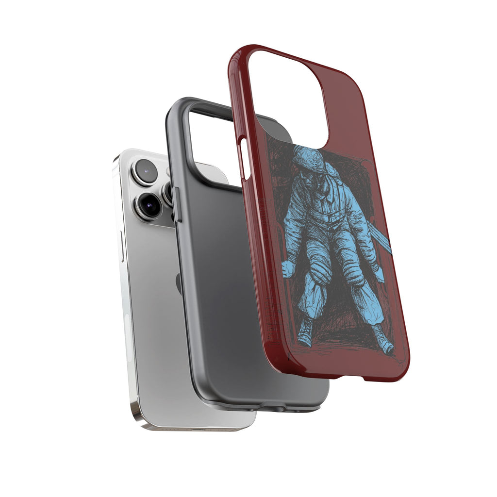 Fallschirmjäger Phone Case | WWII German Paratrooper Hand-Drawn Art | Maroon & Cambridge Blue Tough Case