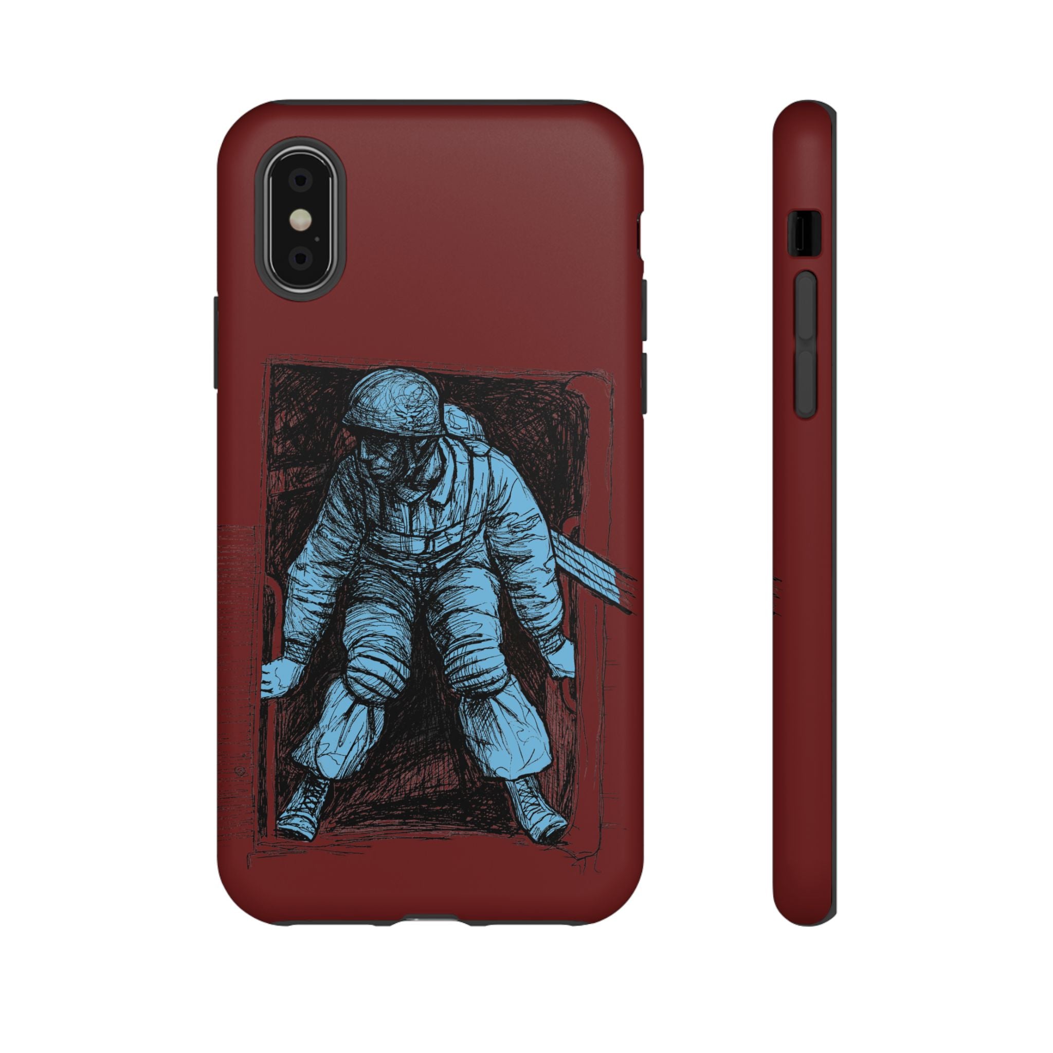 Fallschirmjäger Phone Case | WWII German Paratrooper Hand-Drawn Art | Maroon & Cambridge Blue Tough Case