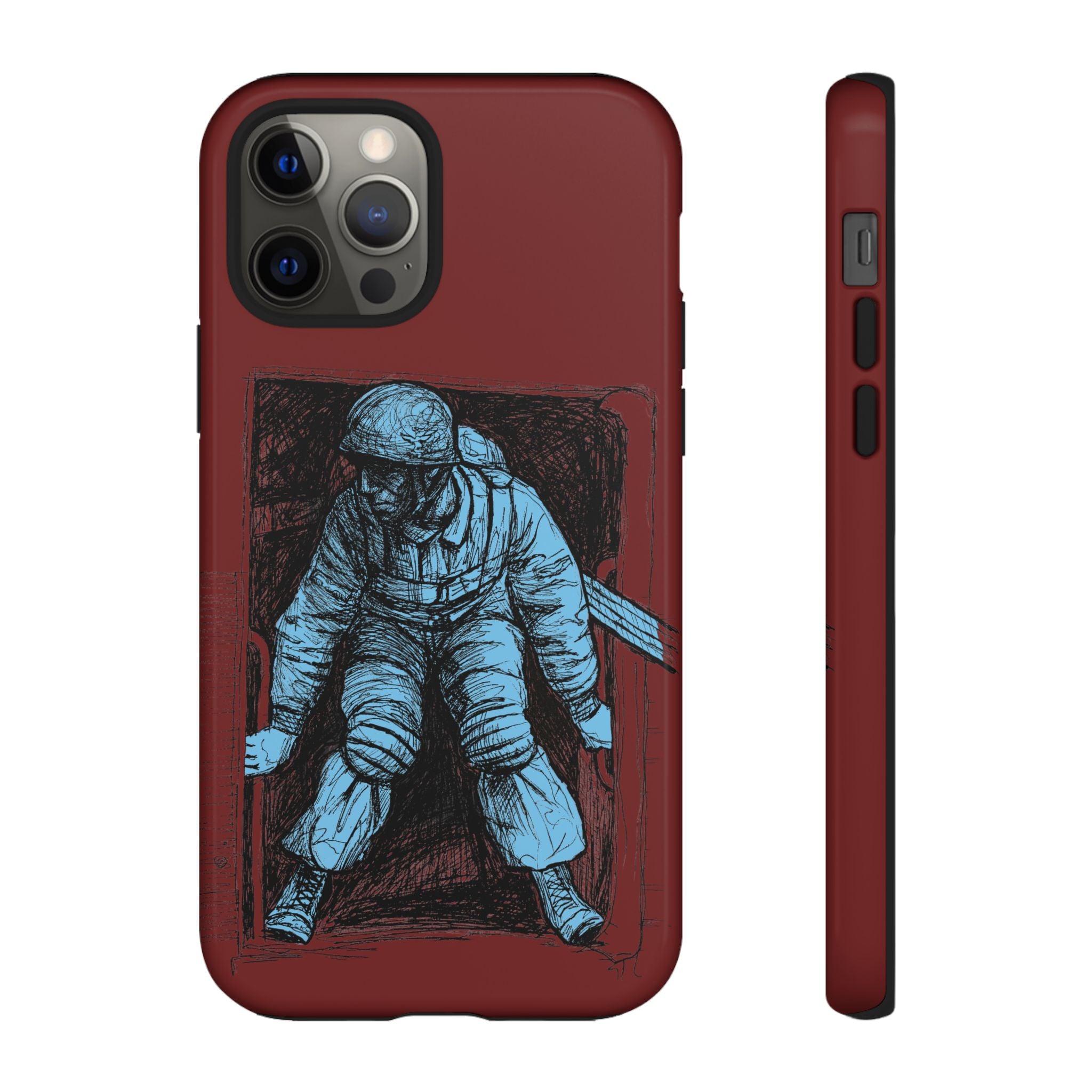 Fallschirmjäger Phone Case | WWII German Paratrooper Hand-Drawn Art | Maroon & Cambridge Blue Tough Case