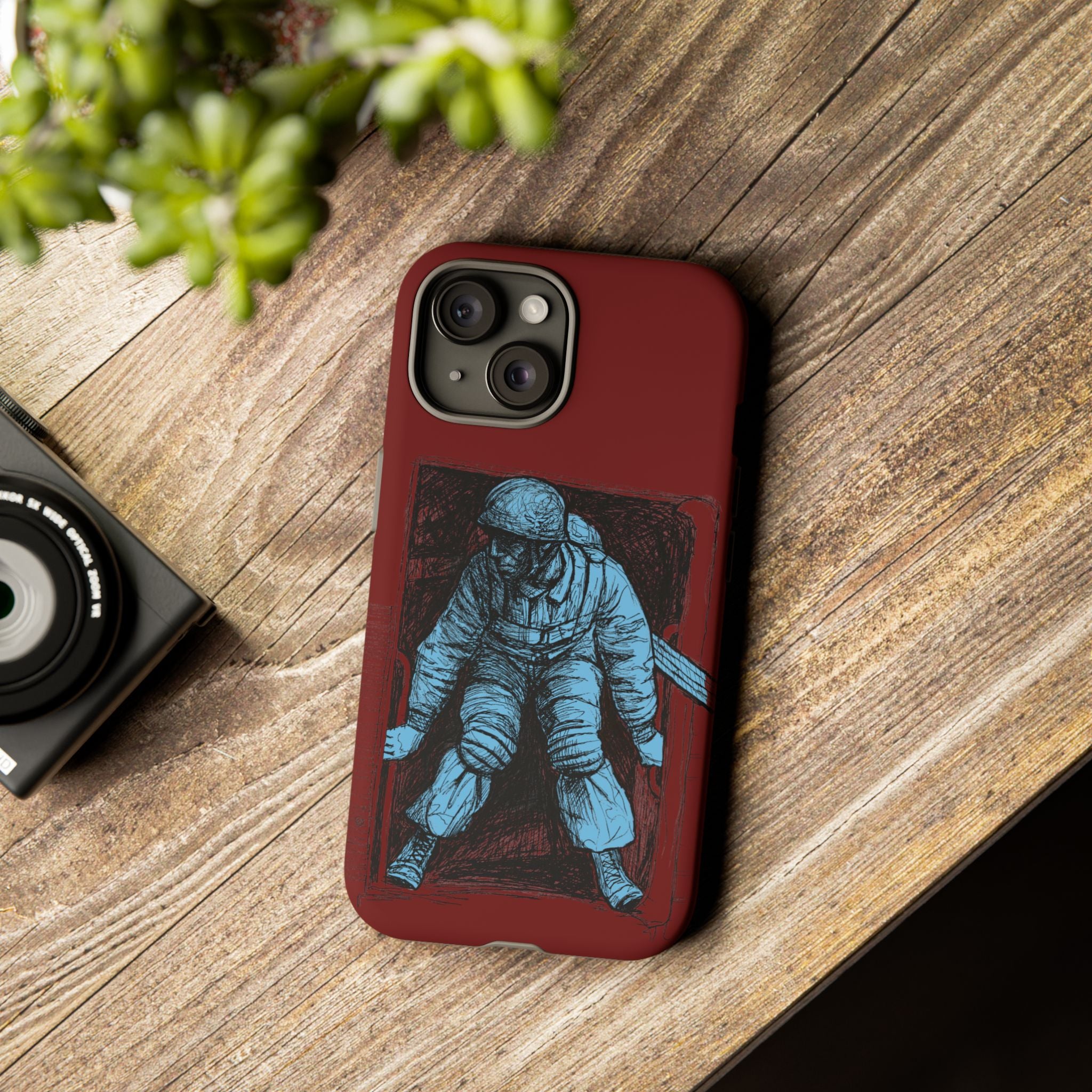 Fallschirmjäger Phone Case | WWII German Paratrooper Hand-Drawn Art | Maroon & Cambridge Blue Tough Case