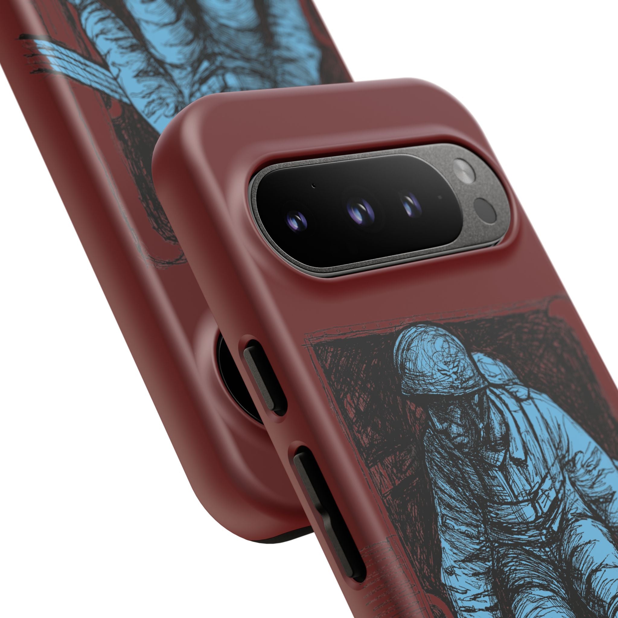 Fallschirmjäger Phone Case | WWII German Paratrooper Hand-Drawn Art | Maroon & Cambridge Blue Tough Case