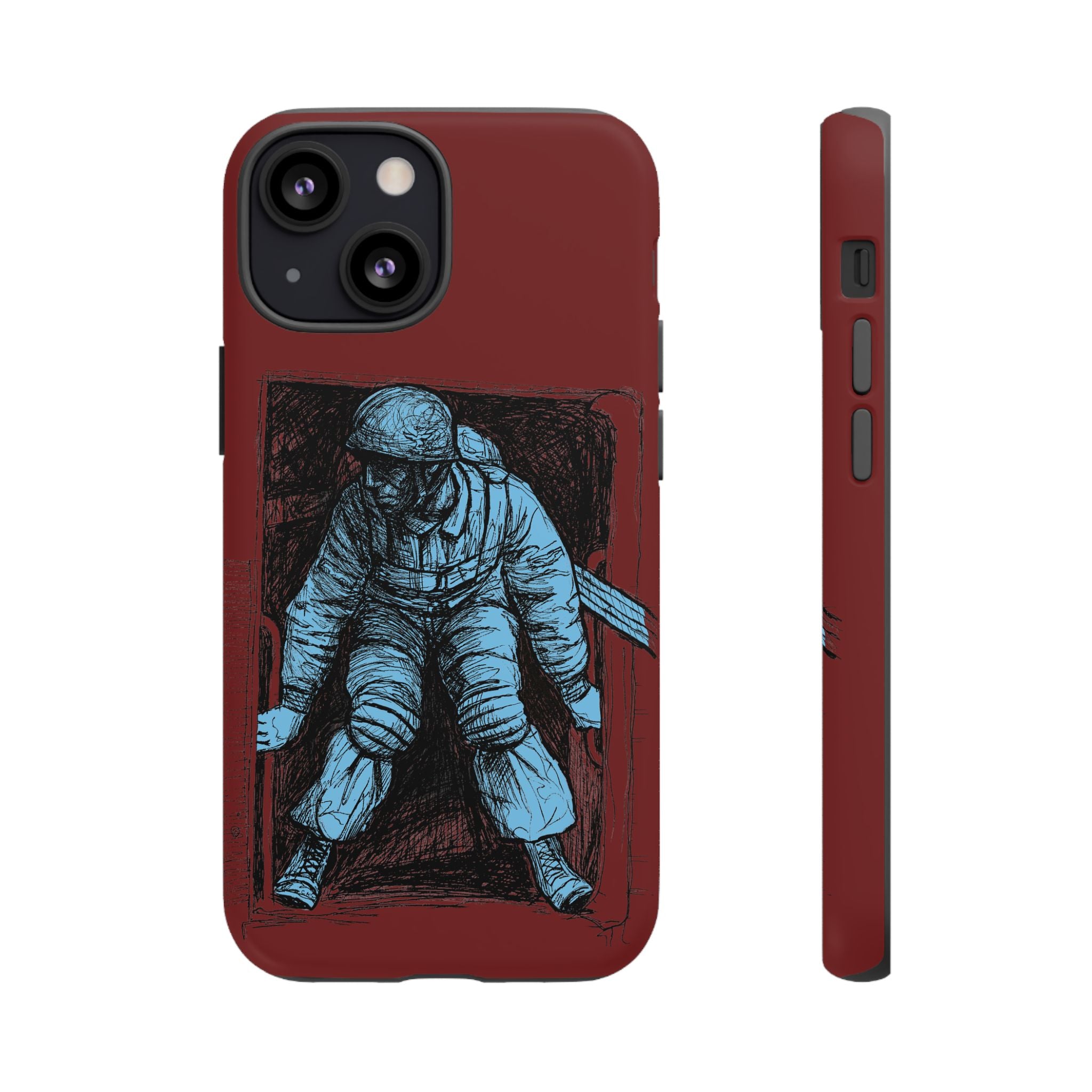 Fallschirmjäger Phone Case | WWII German Paratrooper Hand-Drawn Art | Maroon & Cambridge Blue Tough Case