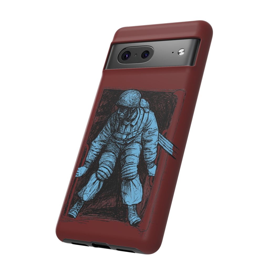 Fallschirmjäger Phone Case | WWII German Paratrooper Hand-Drawn Art | Maroon & Cambridge Blue Tough Case