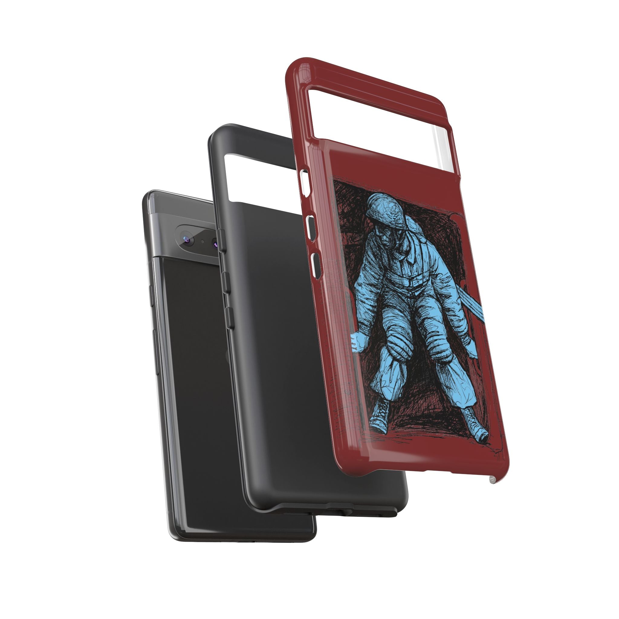 Fallschirmjäger Phone Case | WWII German Paratrooper Hand-Drawn Art | Maroon & Cambridge Blue Tough Case