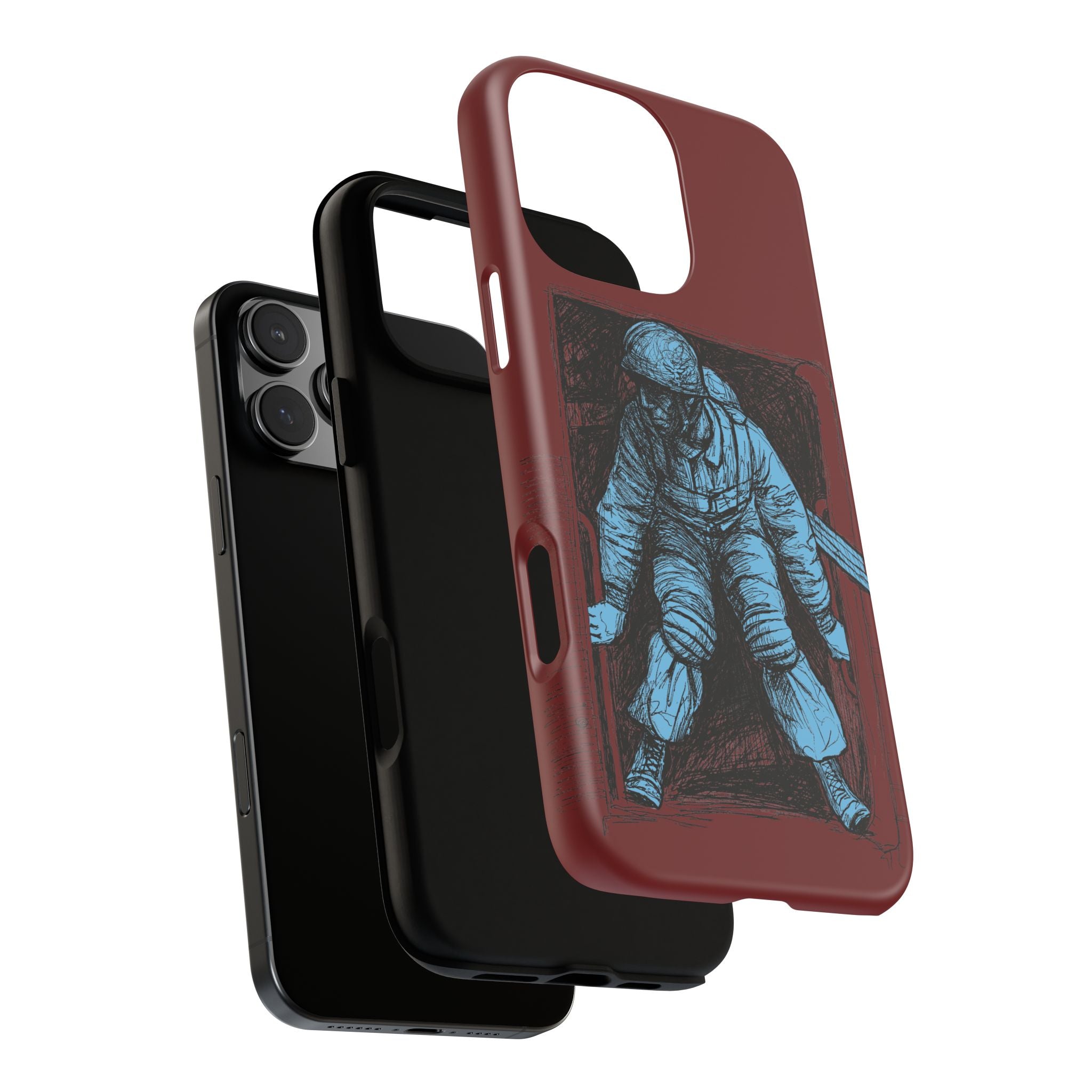 Fallschirmjäger Phone Case | WWII German Paratrooper Hand-Drawn Art | Maroon & Cambridge Blue Tough Case