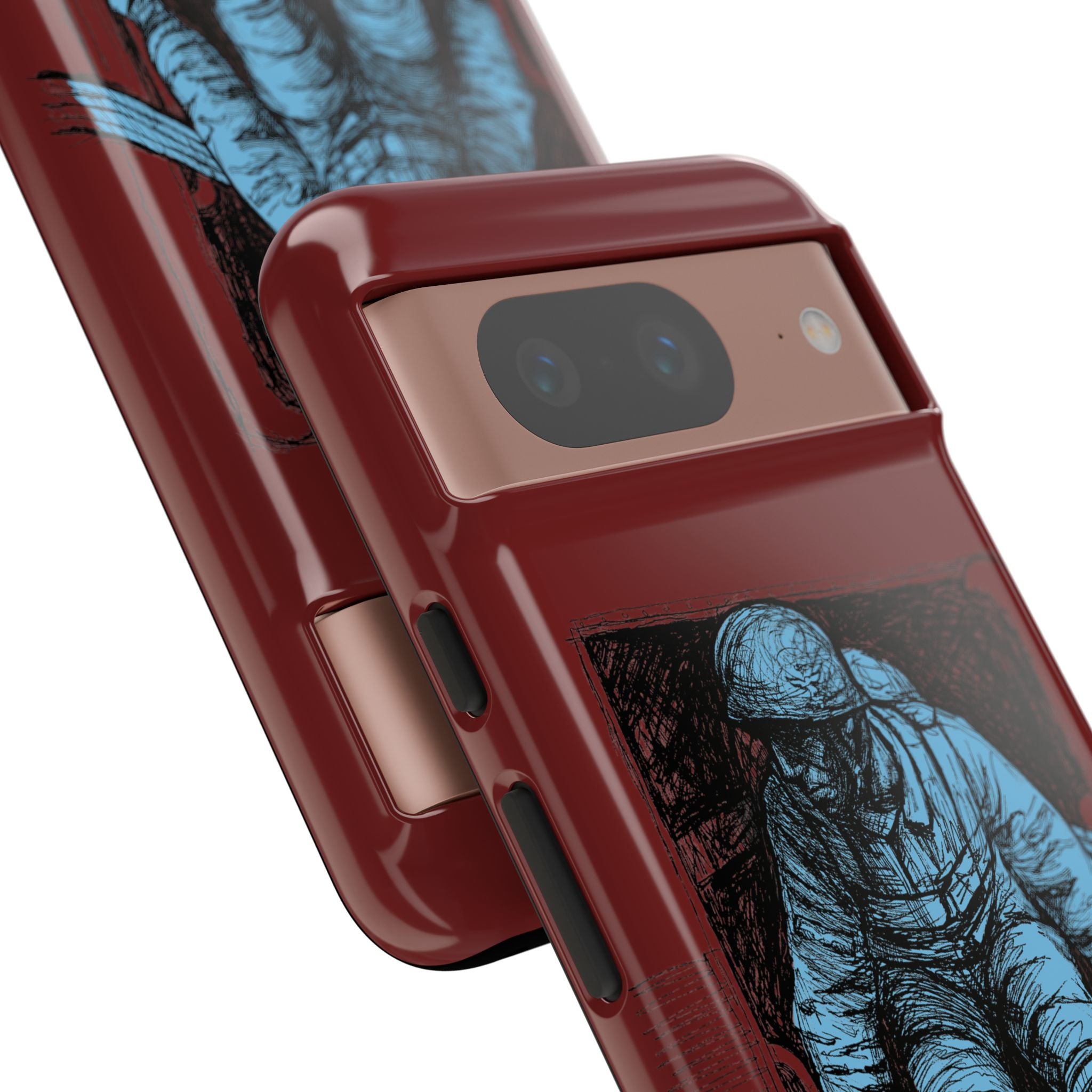 Fallschirmjäger Phone Case | WWII German Paratrooper Hand-Drawn Art | Maroon & Cambridge Blue Tough Case