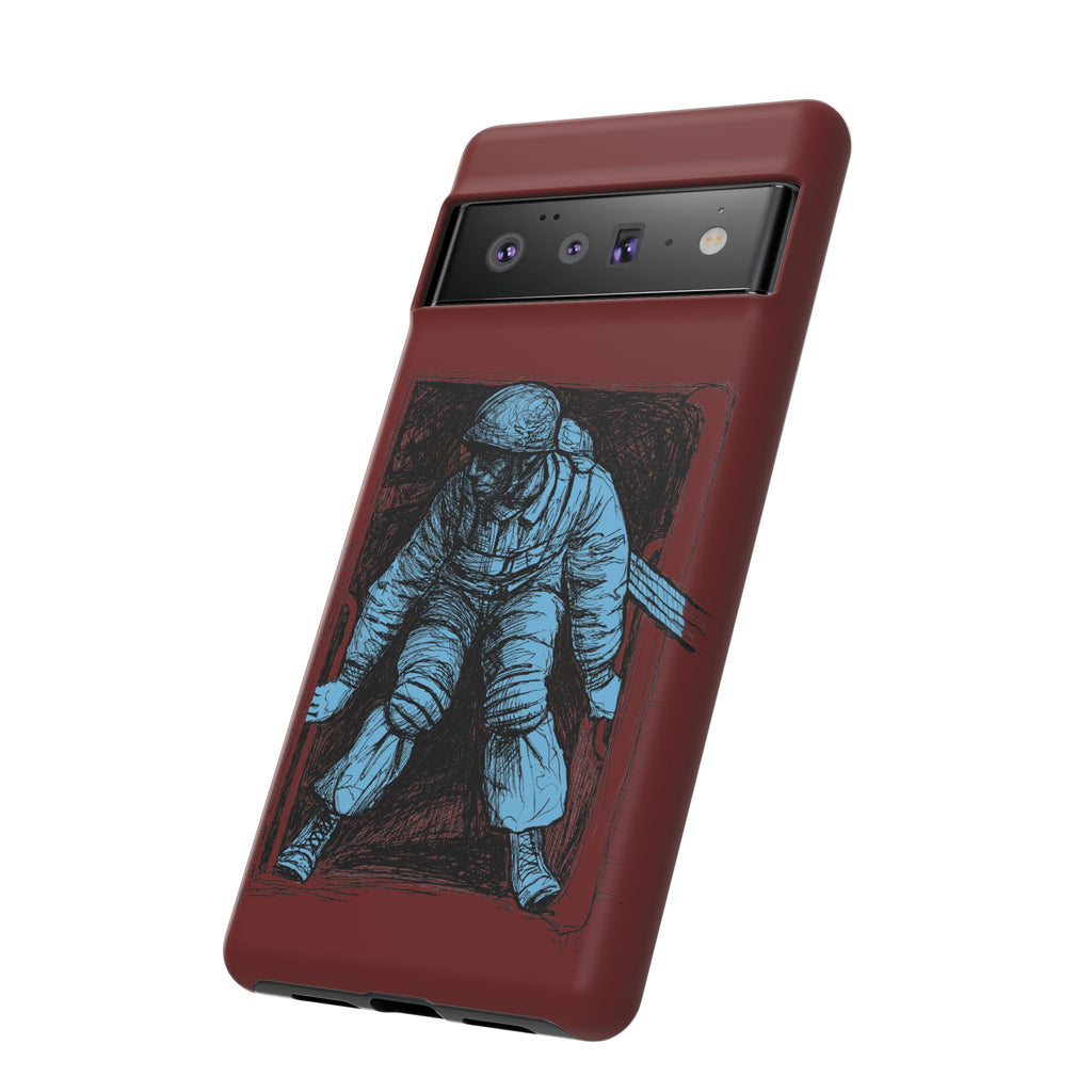 Fallschirmjäger Phone Case | WWII German Paratrooper Hand-Drawn Art | Maroon & Cambridge Blue Tough Case