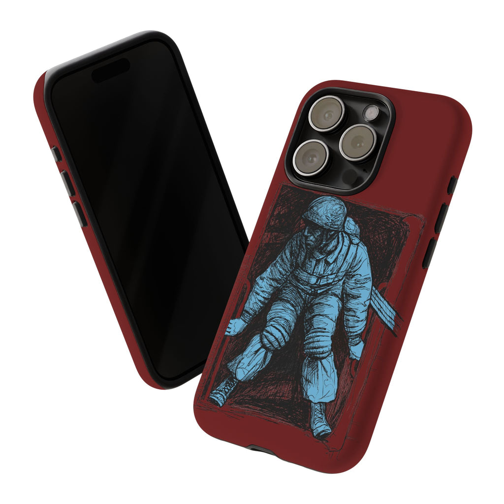 Fallschirmjäger Phone Case | WWII German Paratrooper Hand-Drawn Art | Maroon & Cambridge Blue Tough Case
