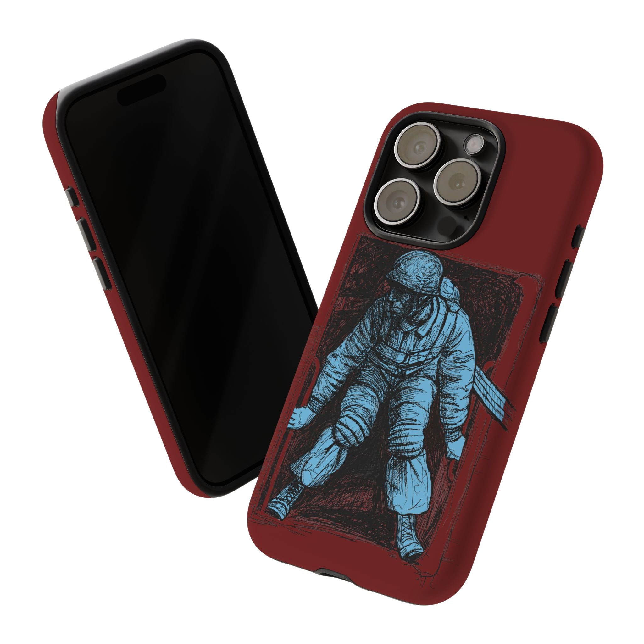 Fallschirmjäger Phone Case | WWII German Paratrooper Hand-Drawn Art | Maroon & Cambridge Blue Tough Case
