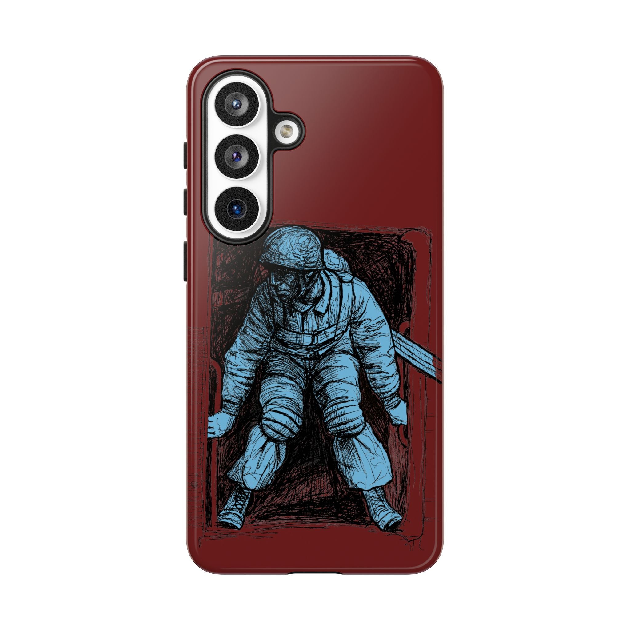 Fallschirmjäger Phone Case | WWII German Paratrooper Hand-Drawn Art | Maroon & Cambridge Blue Tough Case
