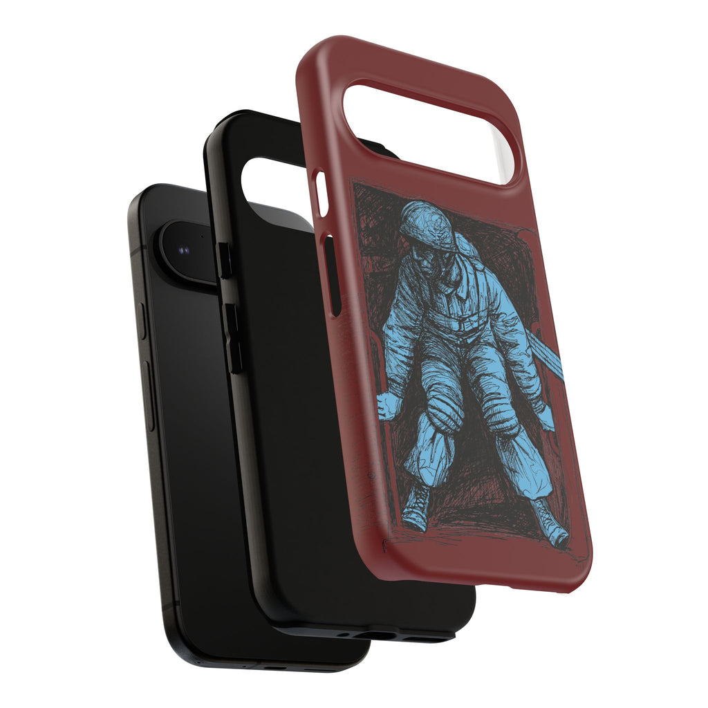 Fallschirmjäger Phone Case | WWII German Paratrooper Hand-Drawn Art | Maroon & Cambridge Blue Tough Case