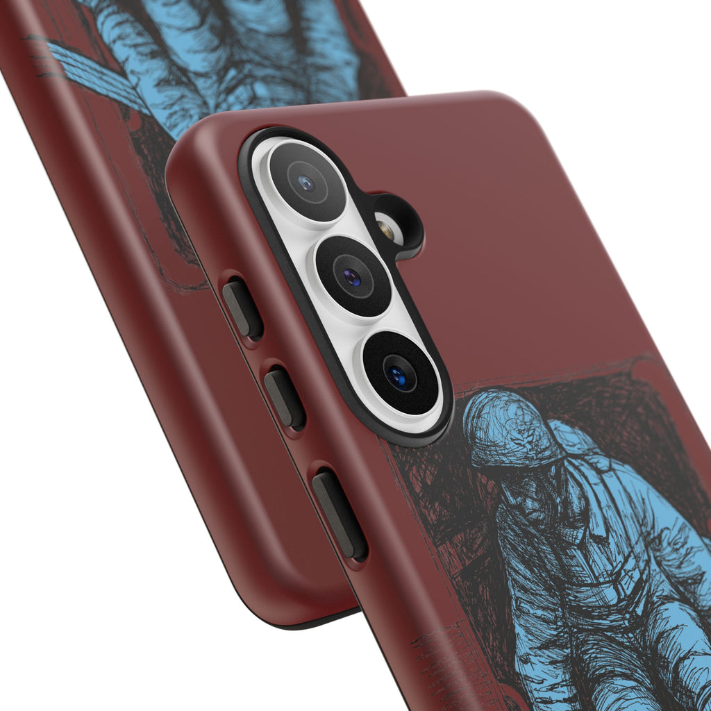 Fallschirmjäger Phone Case | WWII German Paratrooper Hand-Drawn Art | Maroon & Cambridge Blue Tough Case
