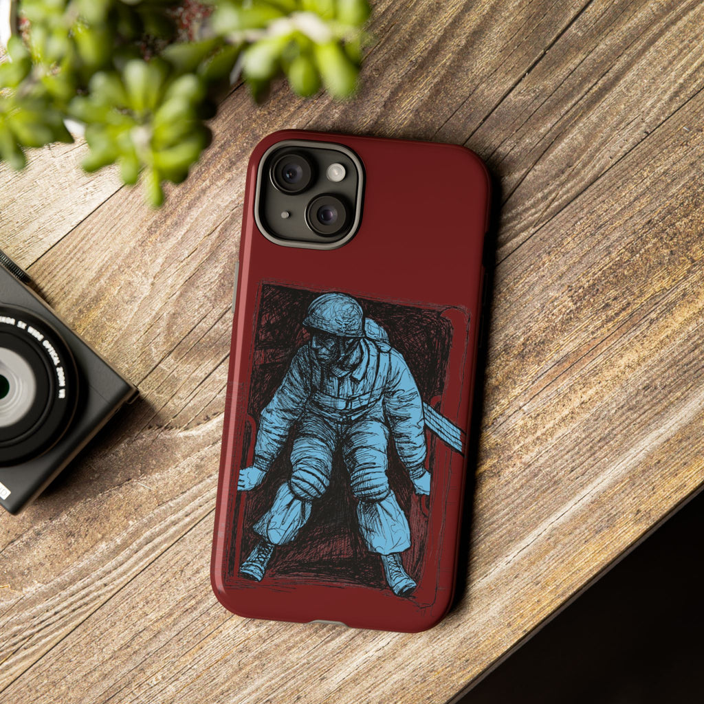 Fallschirmjäger Phone Case | WWII German Paratrooper Hand-Drawn Art | Maroon & Cambridge Blue Tough Case